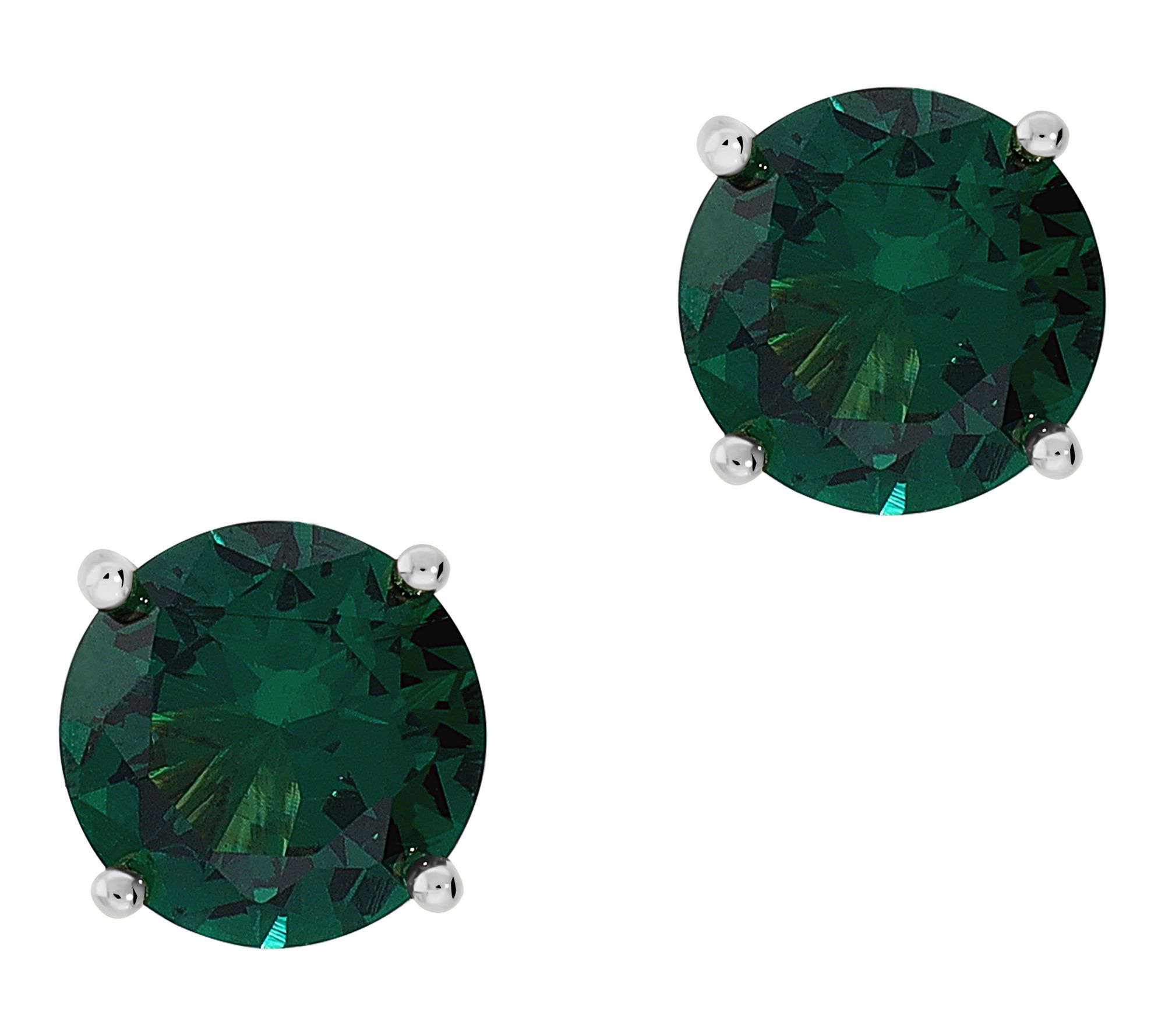 Diamonique Green Solitaire Stud Earrings, Sterling Silver