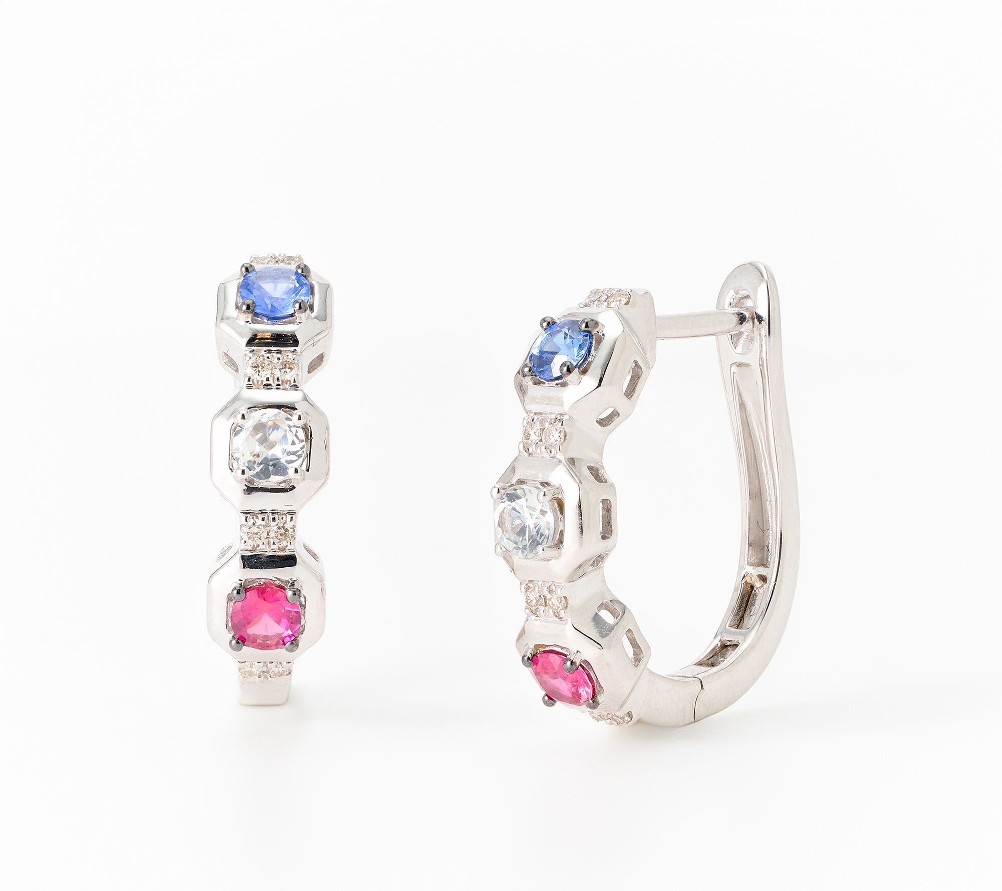 Carlo Viani 3 Stone Americana Hoop Earring, 14K Gold