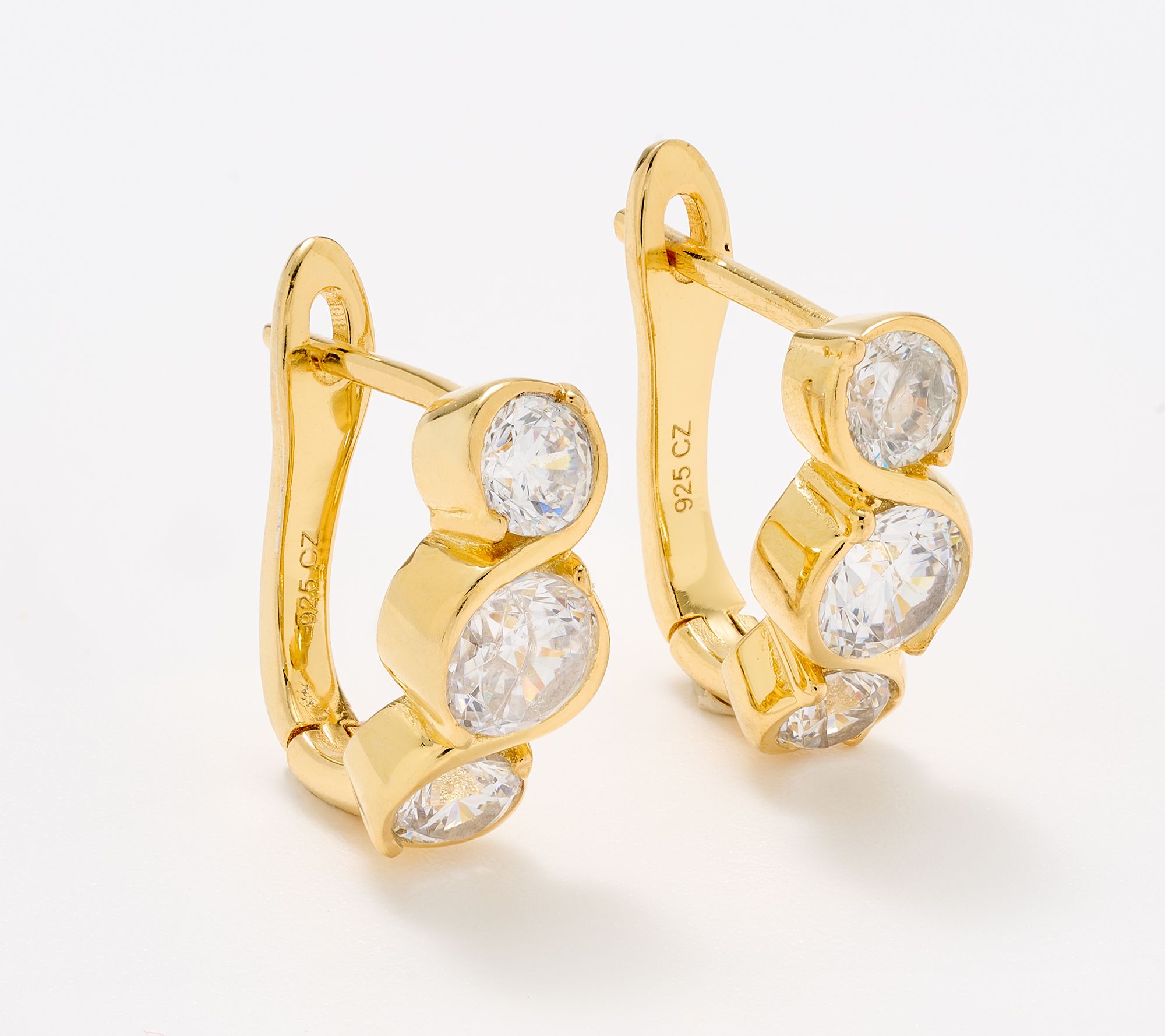  Diamonique Woven Tri-Stone Huggie Hoop Earrings, Sterling Silver