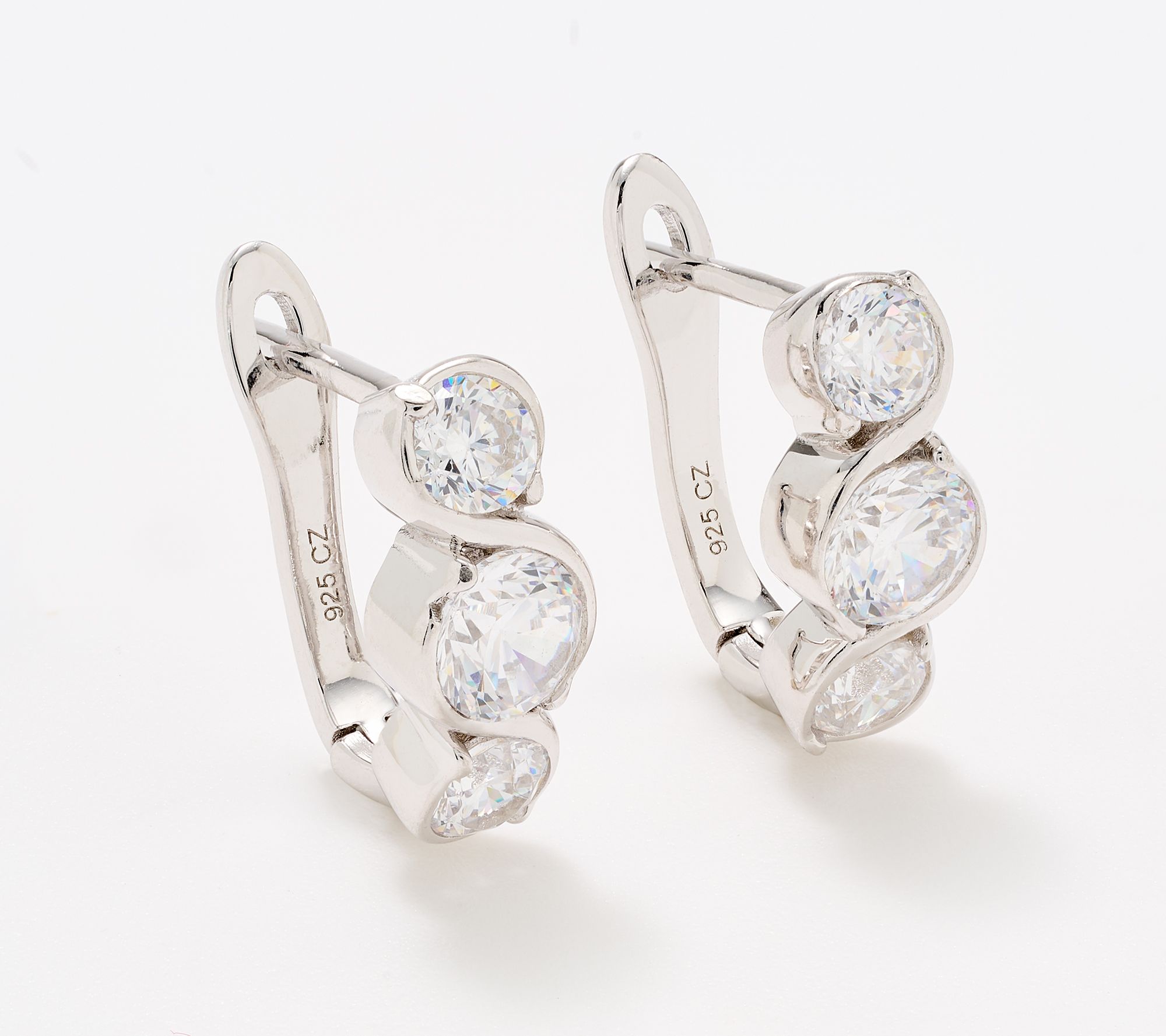 Diamonique Woven Tri-Stone Huggie Hoop Earrings, Sterling Silver