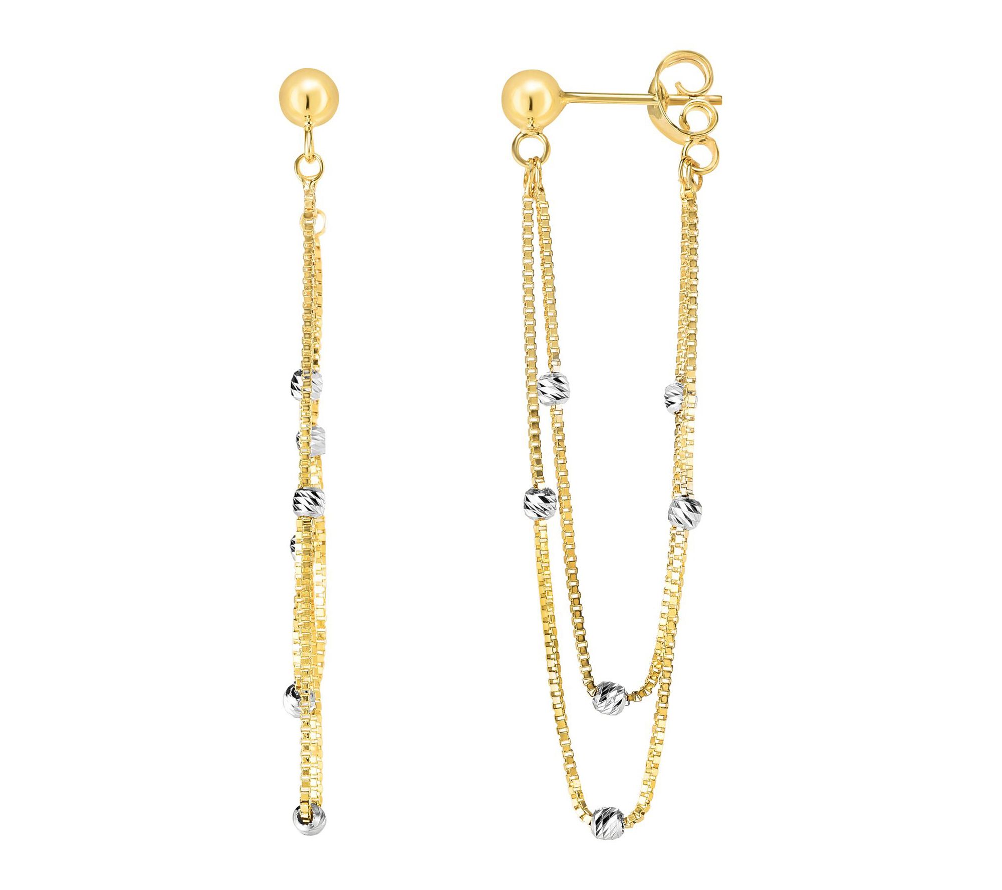 14K Gold Two-Tone Front To Back Beaded Chain Earrings