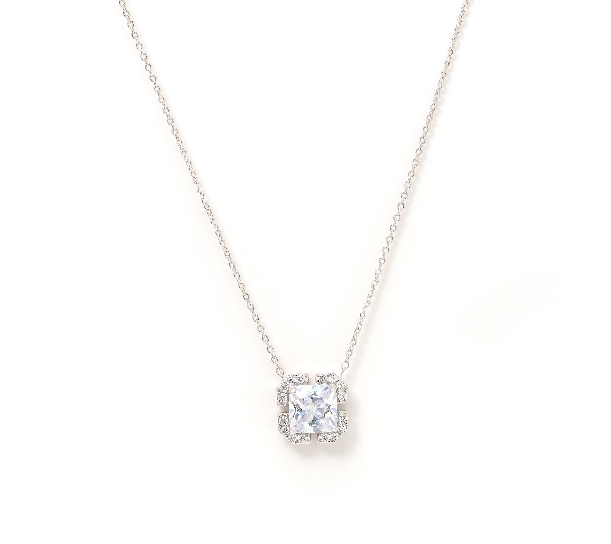 Diamonique Classics Cushioned Corners Necklace, Sterl