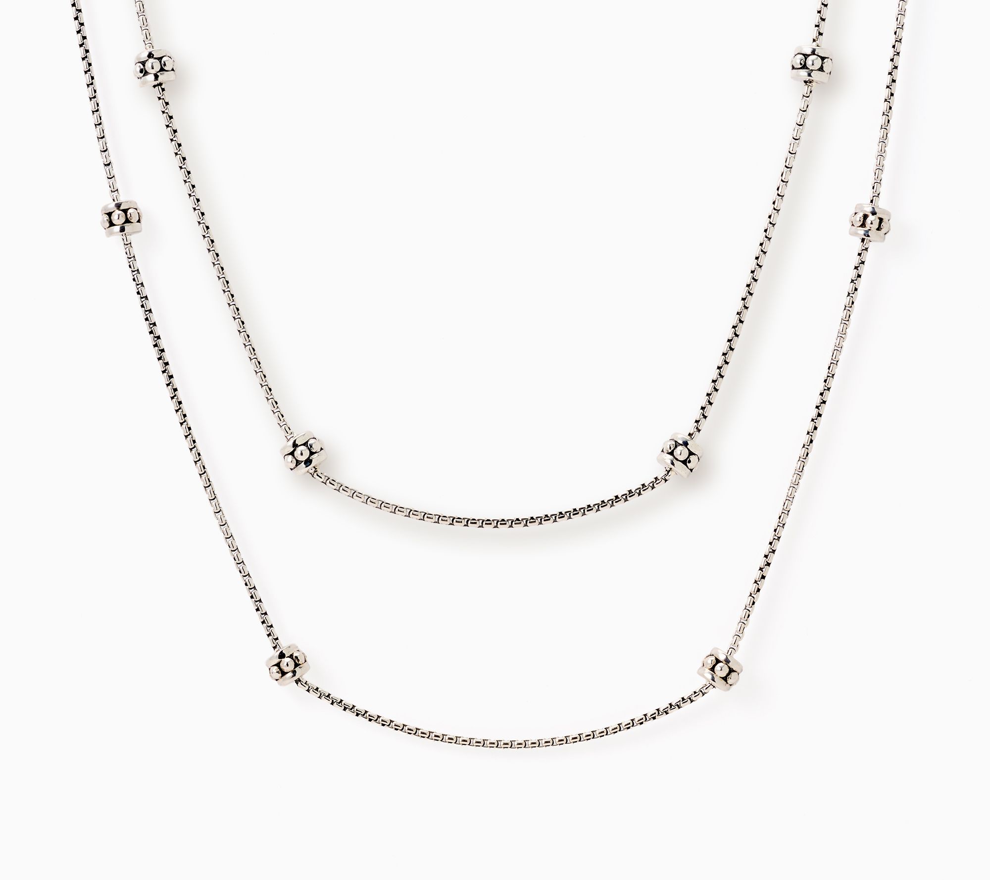 JAI Sterling Silver Baby Box Chain Shimmer Bead Necklace,