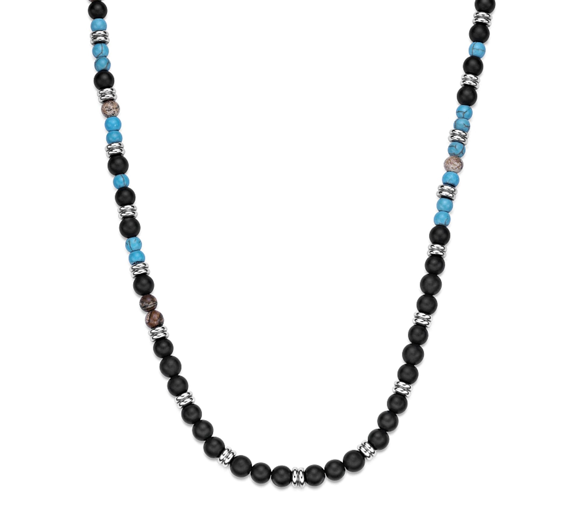 LYNX Men's Sterling Silver Multi-Gemstone BeadNecklace