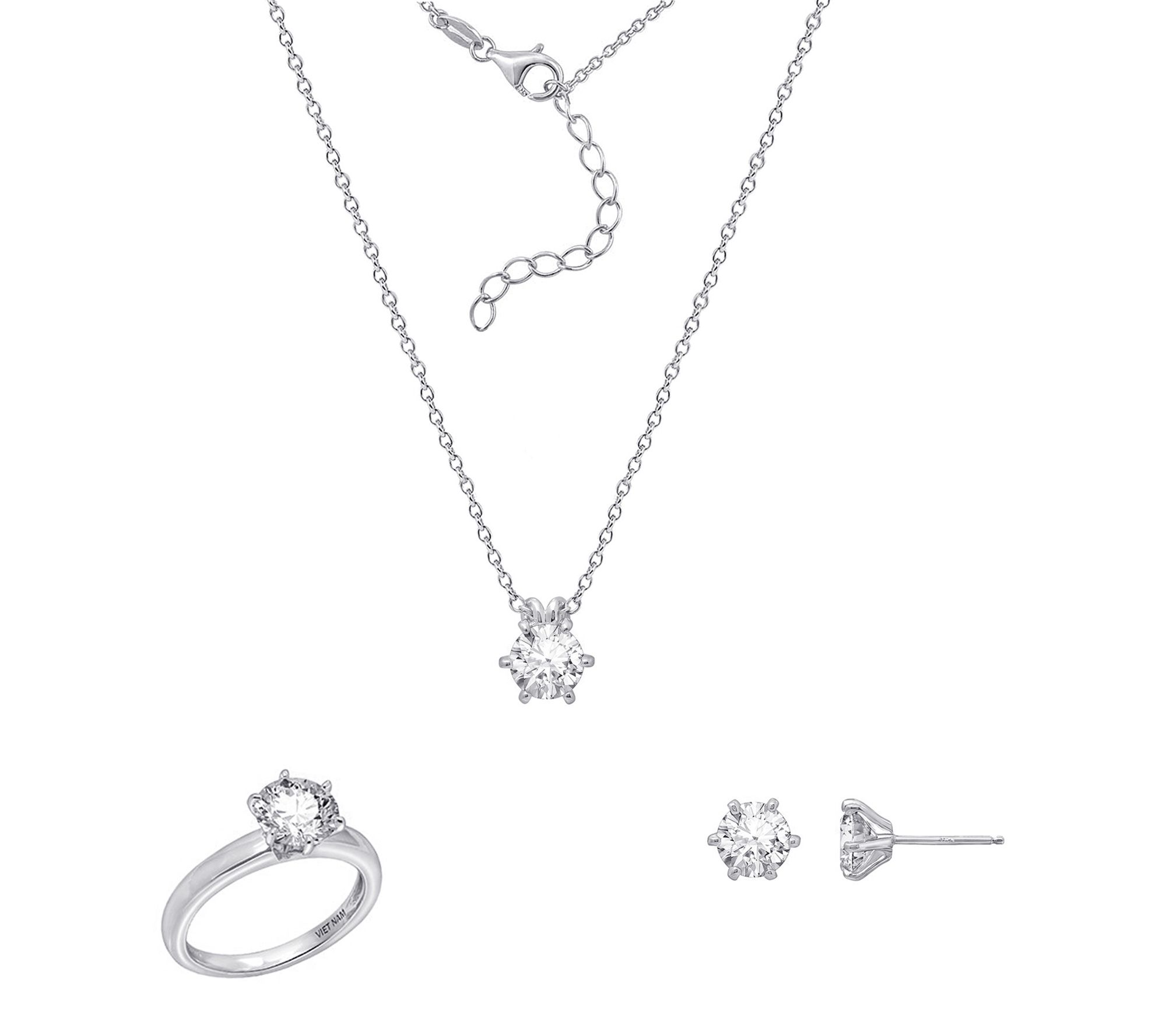 Diamonique Necklace, Earrings and Ring Set, Sterling