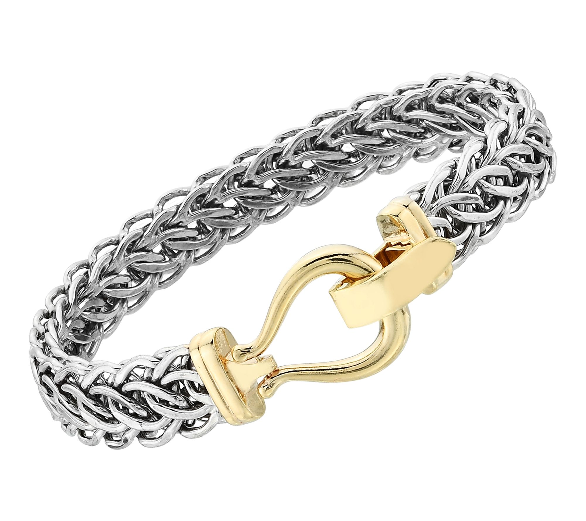 Sterling Silver Two-Tone Bold Buckle Clasp Bracelet, Sterling