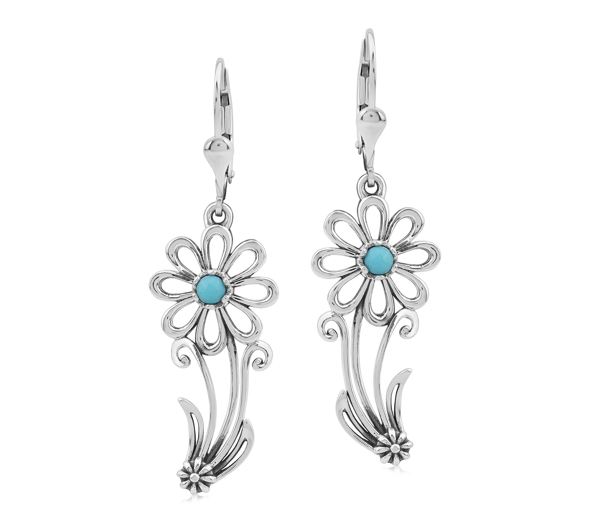 American West Silver Sleeping Beauty Turquoise Flower Earrings