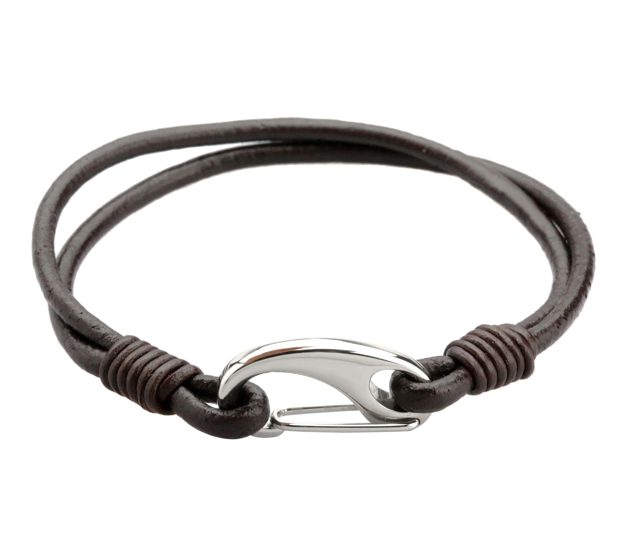 LYNX Men's Stainless Steel Layered Brown Leather Bracelet