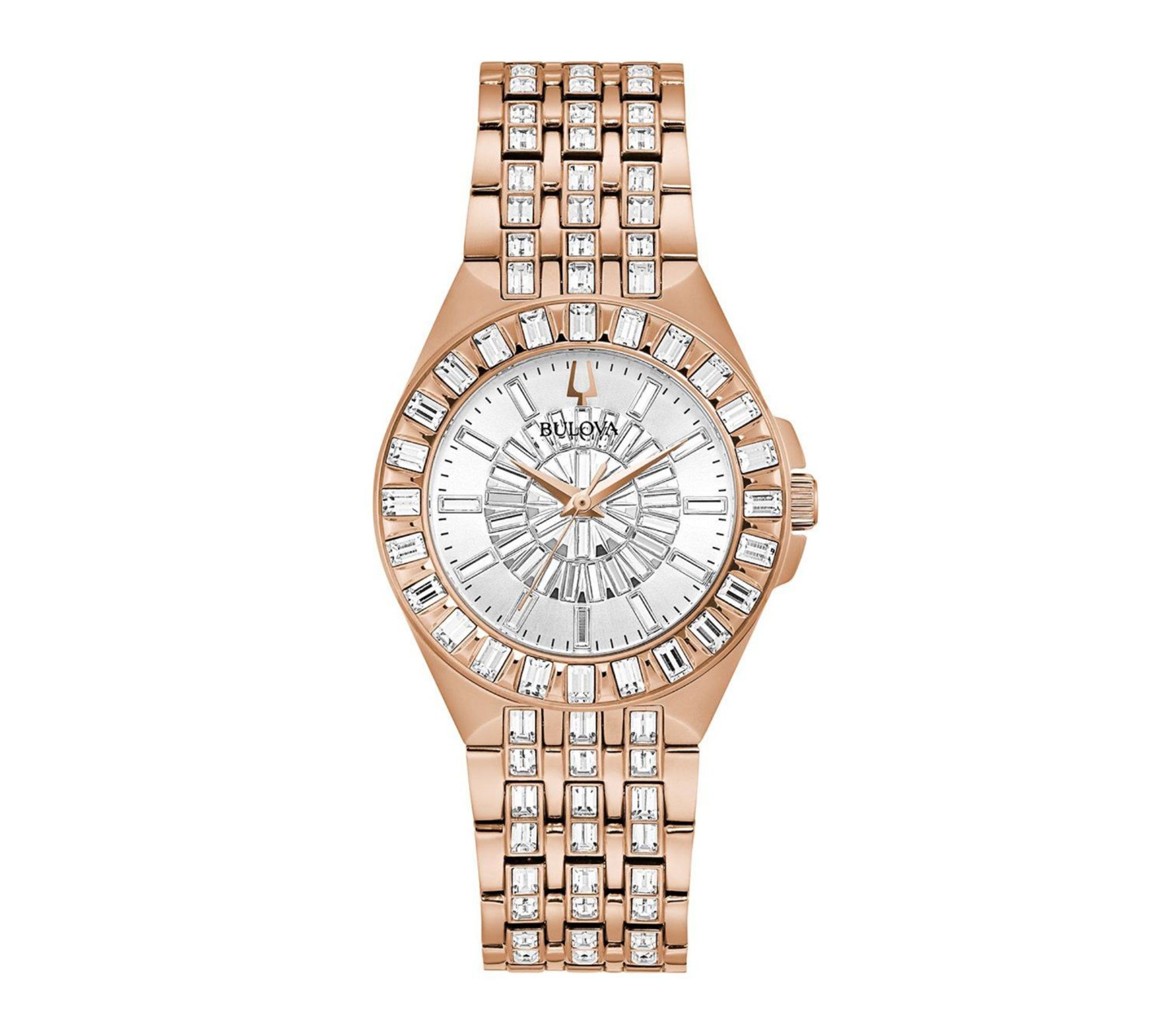 Bulova Women's Rosetone Stainless Steel Cry stal Watch