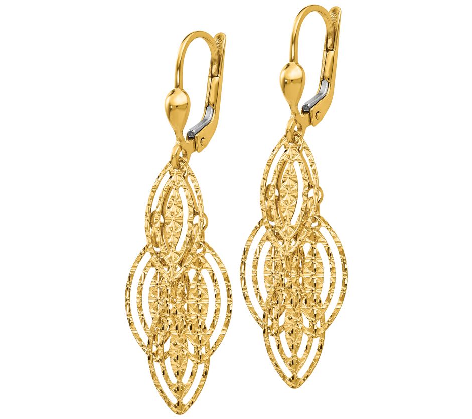 14K Gold Textured And Polished Dangle Earrings - QVC.com