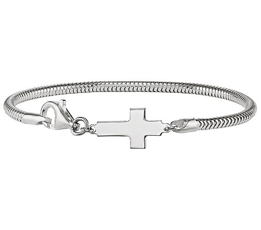 Italian Silver Snake Chain w/ Cross Bracelet, 7.4g