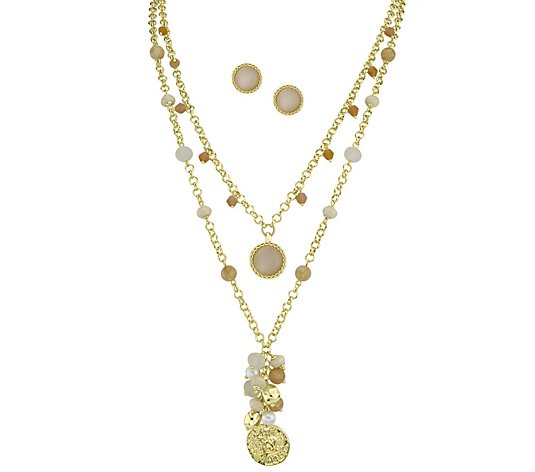 Isaac Mizrahi Live! Layered Charm Necklace & Earrings Set