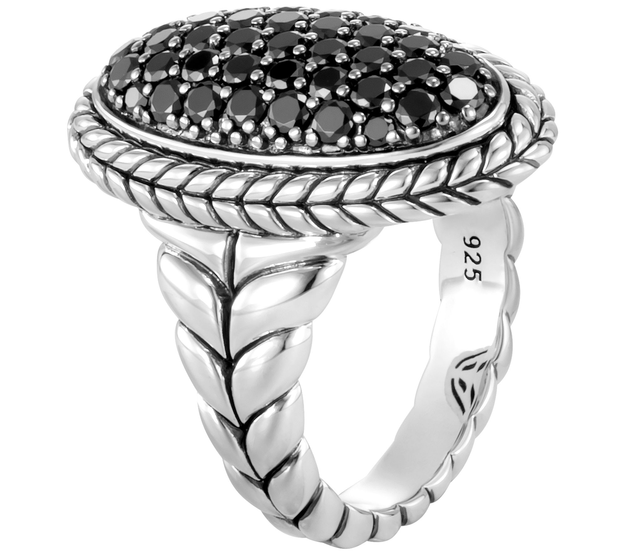 JAI Sterling Silver Basketweave Design Black Spinel Ring - QVC.com