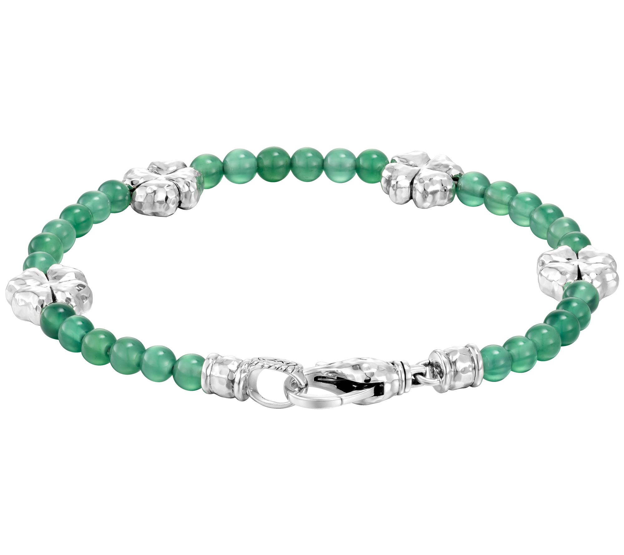 JAI Sterling Silver Green Agate Bead Clover Bracelet - QVC.com
