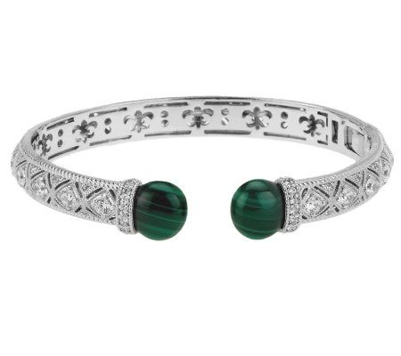 Judith Ripka Sterling Estate Diamonique & Malachite Cuff - QVC.com