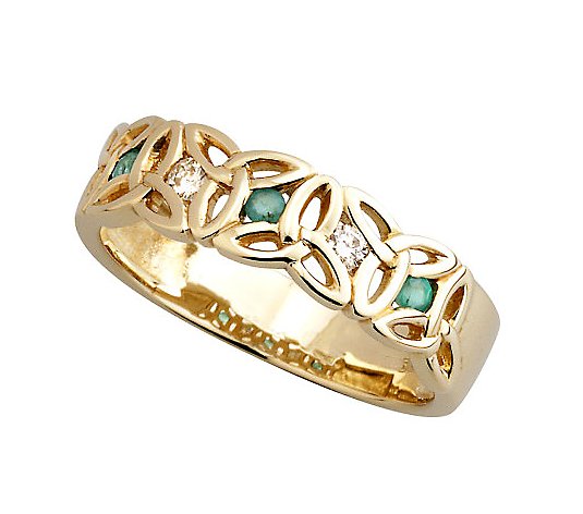 Solvar Ladies Diamond & Emerald Trinity Knot Ring, 14K Gold