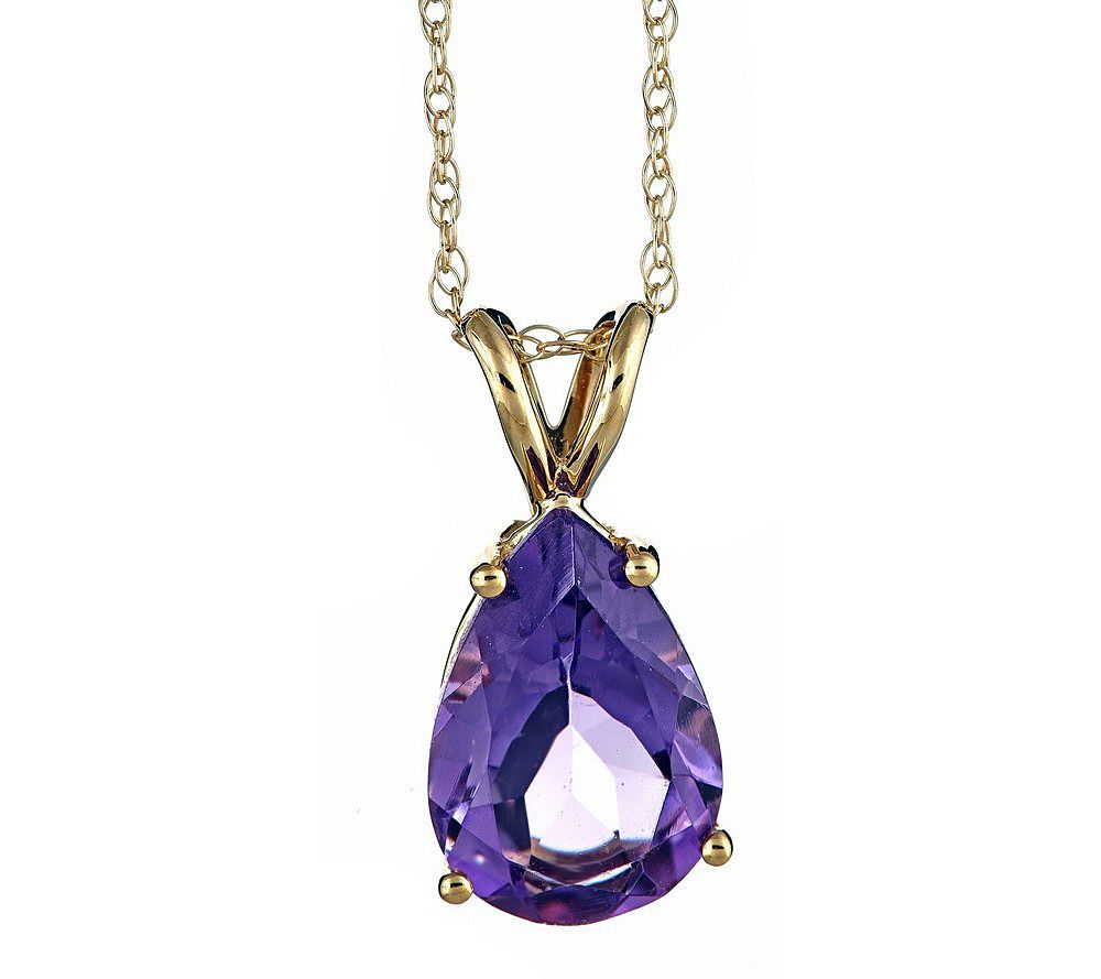 Pear-Shaped Gemstone Pendant with 18" Chain, 14K