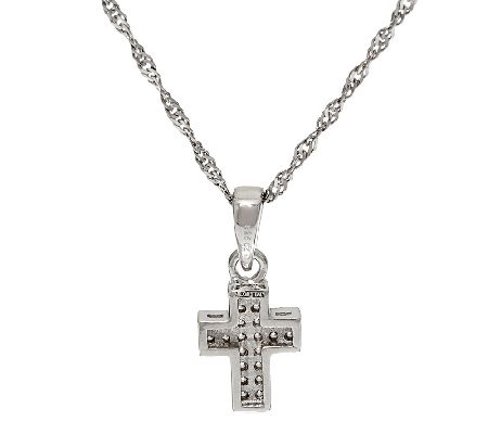 Diamonique 1/10 cttw Pave' Cross Pendant w/ Chain, Sterling - QVC.com