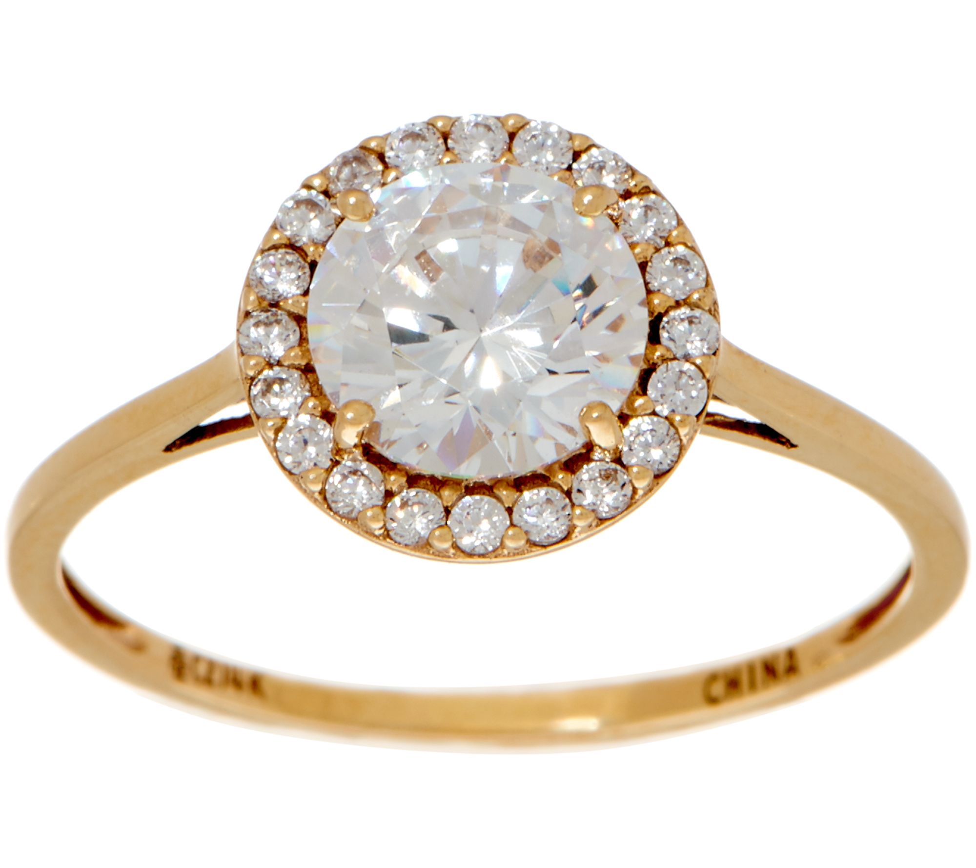 Diamonique Round Halo Ring, 14K Gold - QVC.com
