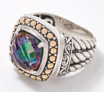 Artisan Crafted Gemstone Cable Ring with 18K Gold Accents, Sterling Silver - J366522