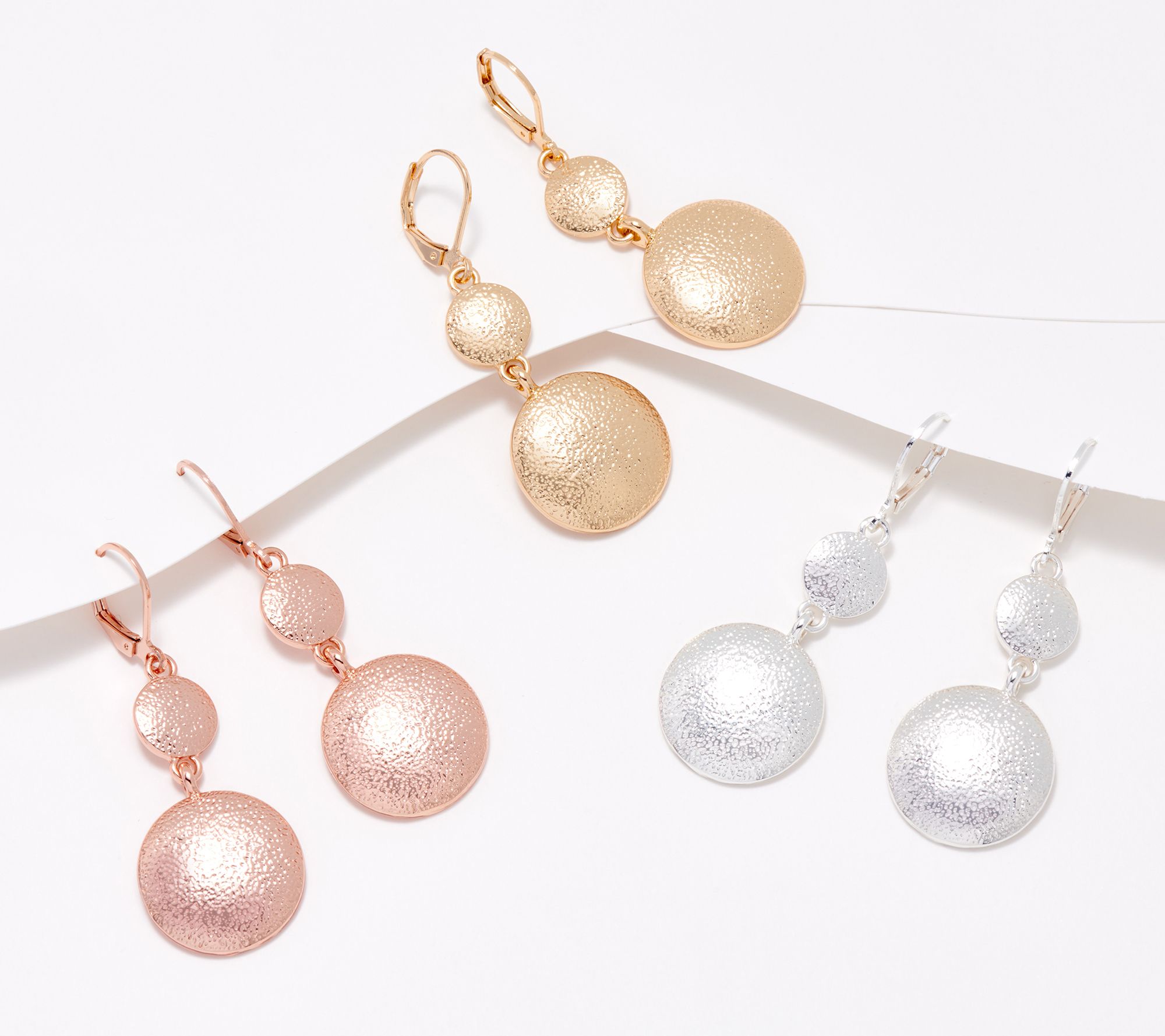 Joan Rivers Set of 3 Textured Drop Earrings