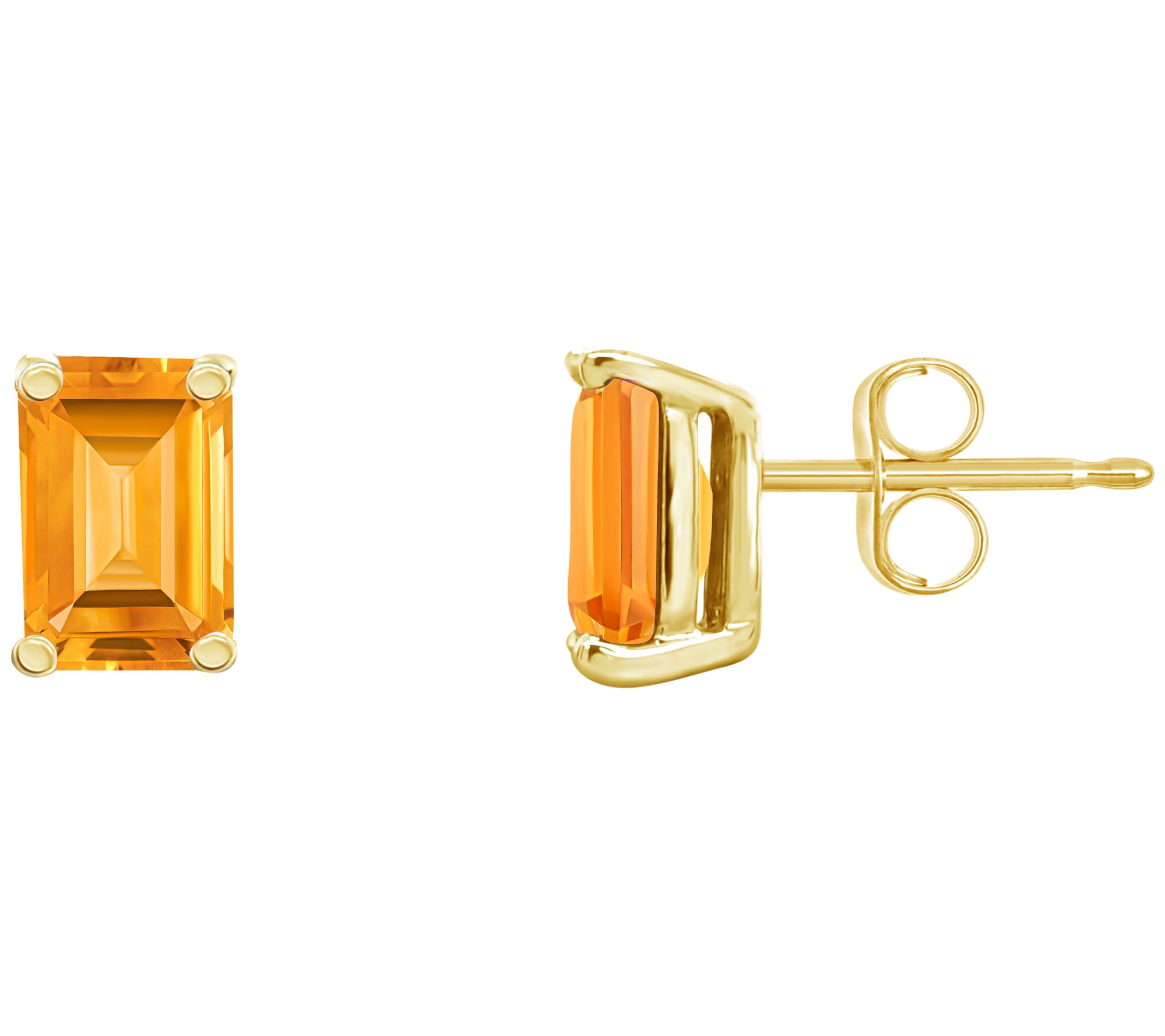 14K Gold Emerald-Cut 1.10 cttw Citrine Stud Earrings