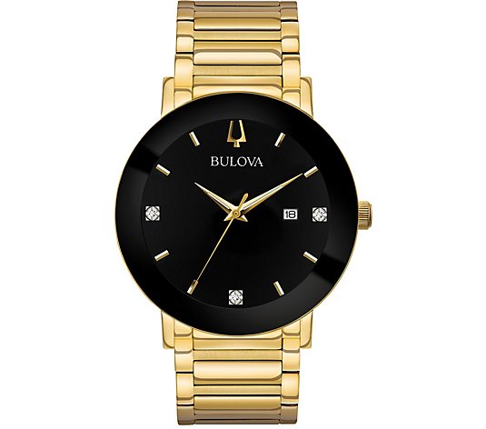 Bulova Men's Goldtone Black Dial Bracelet Watch