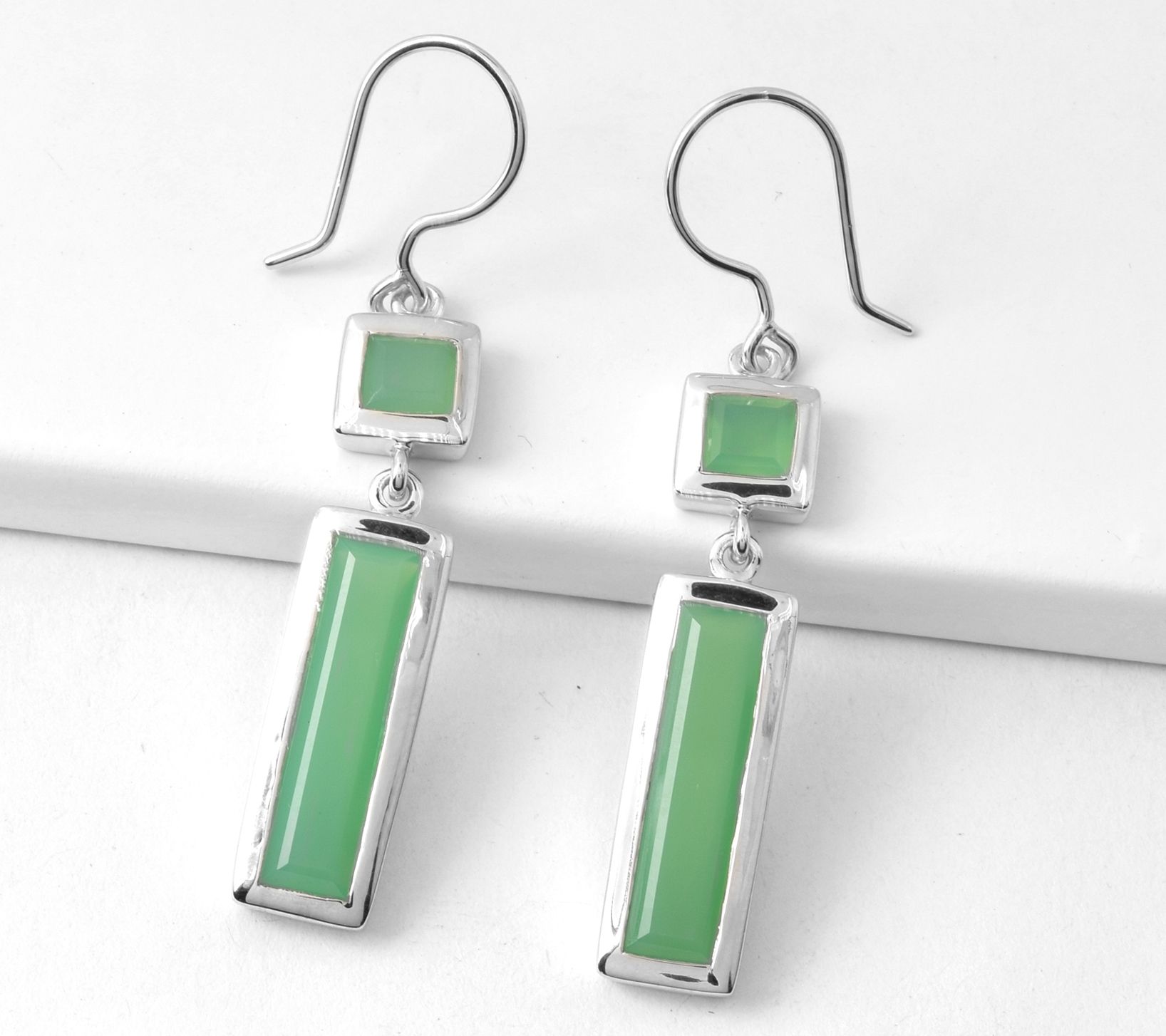 Sterling Silver Green Chalcedony Dangle Earrings