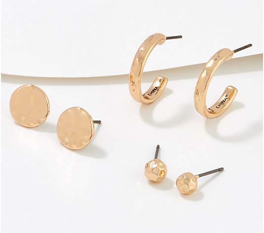 Denim & Co. Hammered Metallics Earring Set