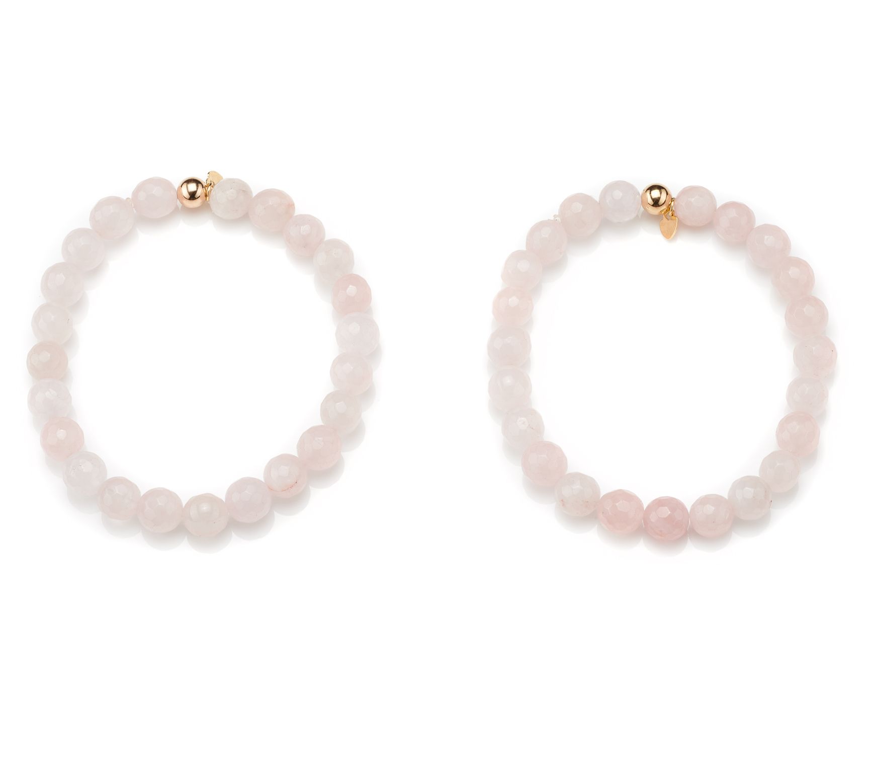 Alkeme 10K Gold & Rose Quartz 8mm Set of 2 Strech Bracelets