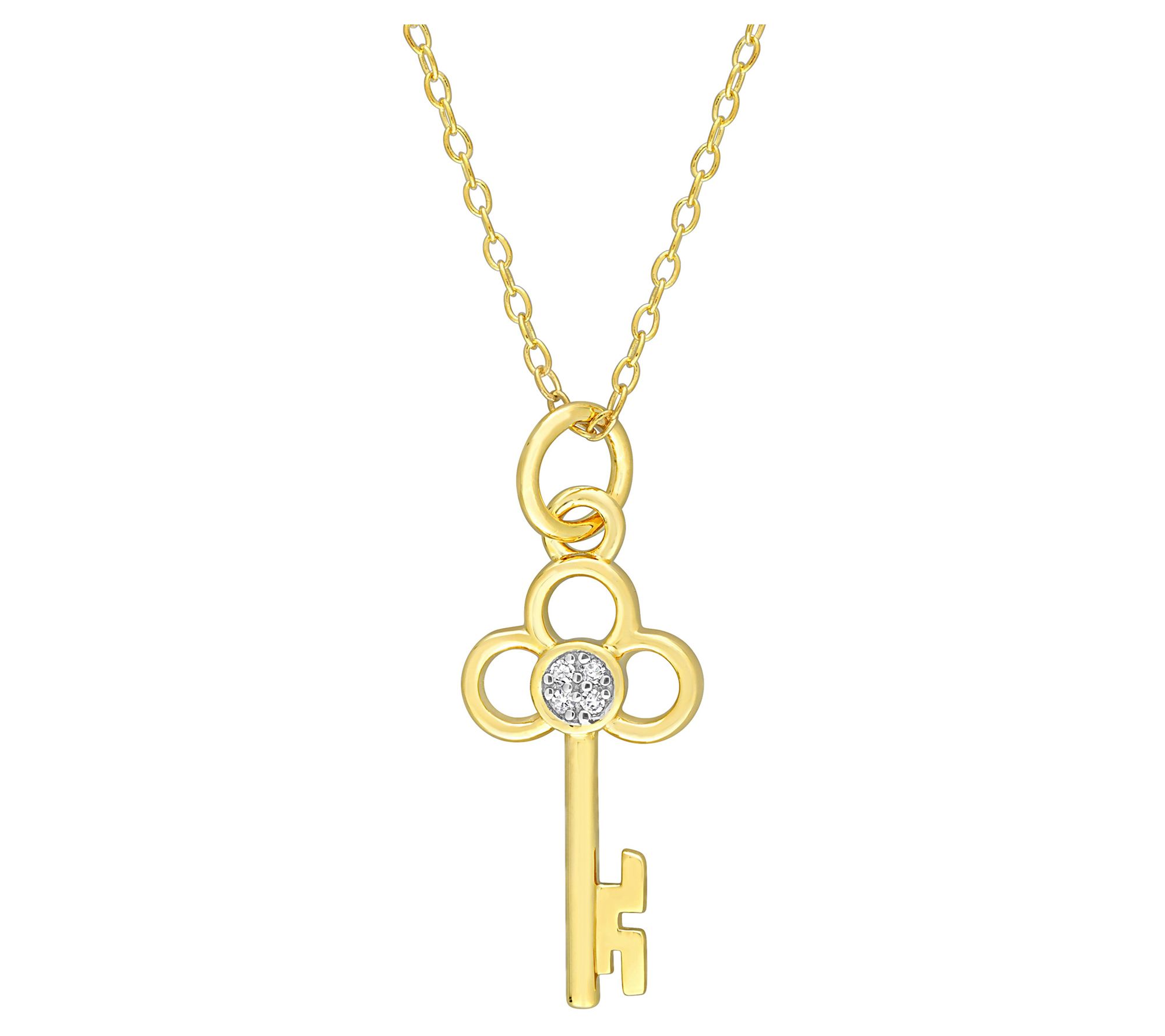 Affinity Diamond Accent Key Charm Pendant w/ Chain, 18K Plated