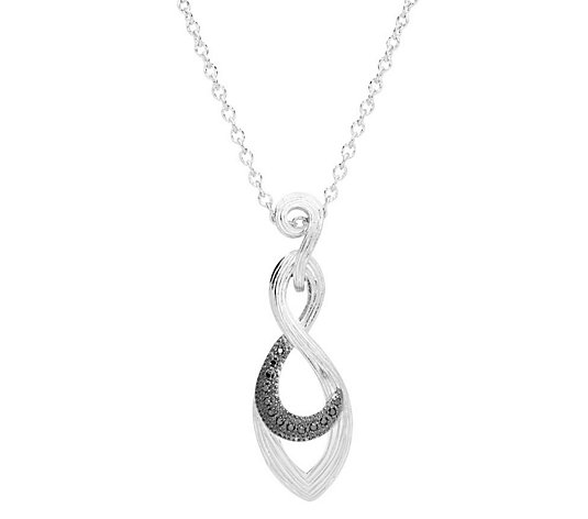 Ariva Sterling Silver Black Diamond Swirl Pendant w/ Chain