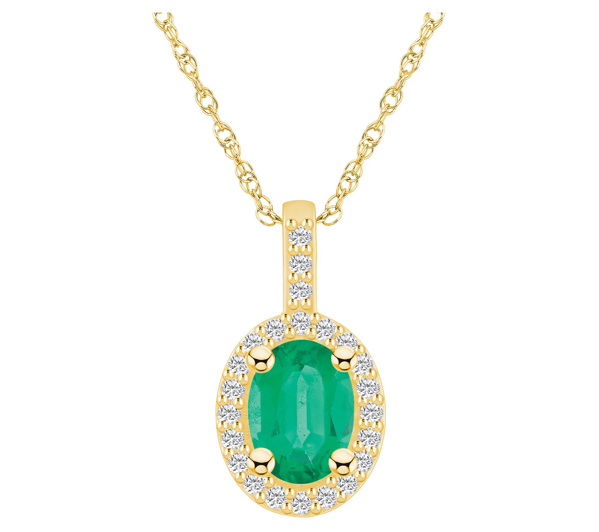 Affinity Gems Oval Emerald & Diamond Pendant w/Chain, 14K