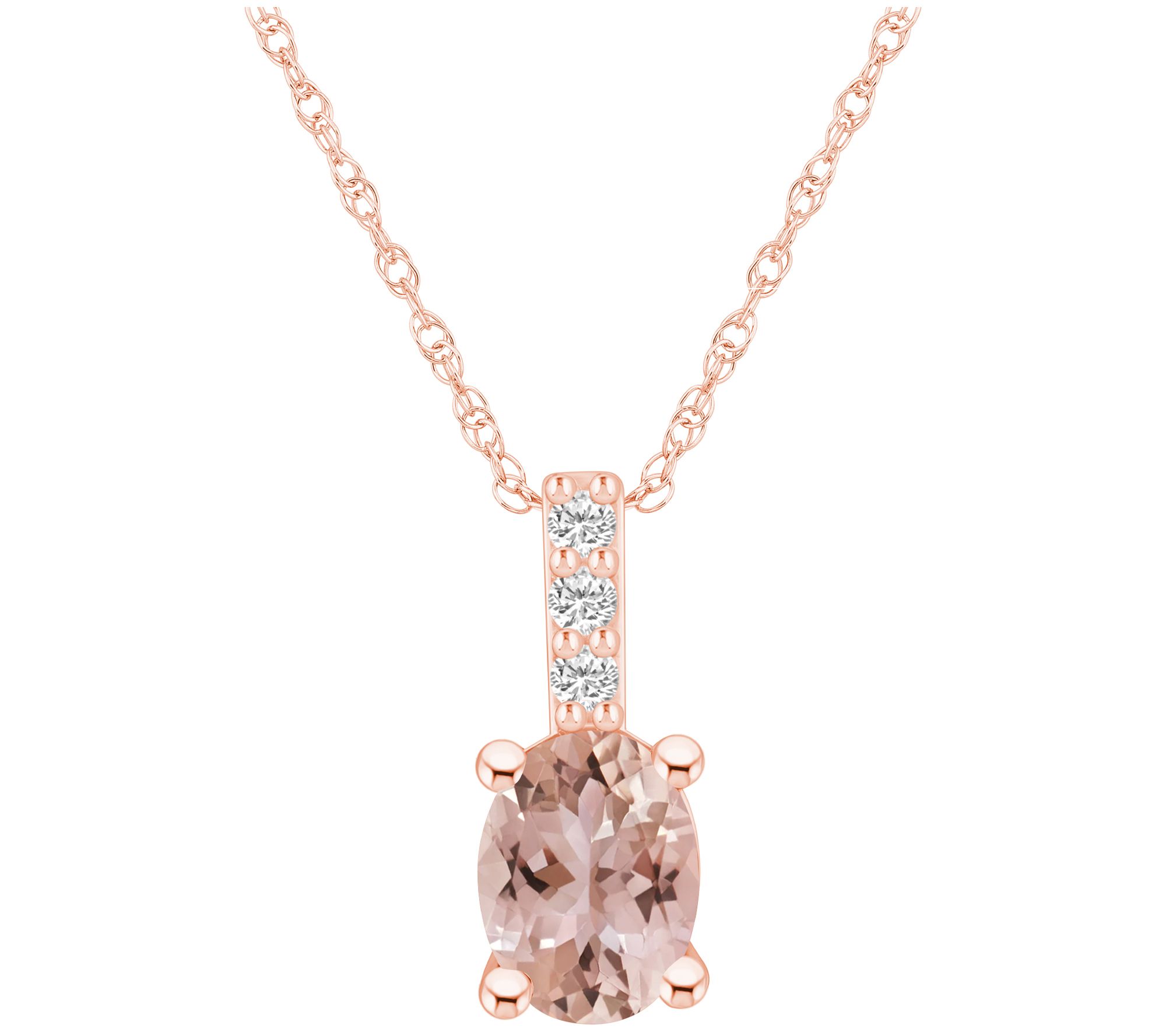Affinity Oval Morganite & Diamond Pendant w/ Chain, 14K Gold
