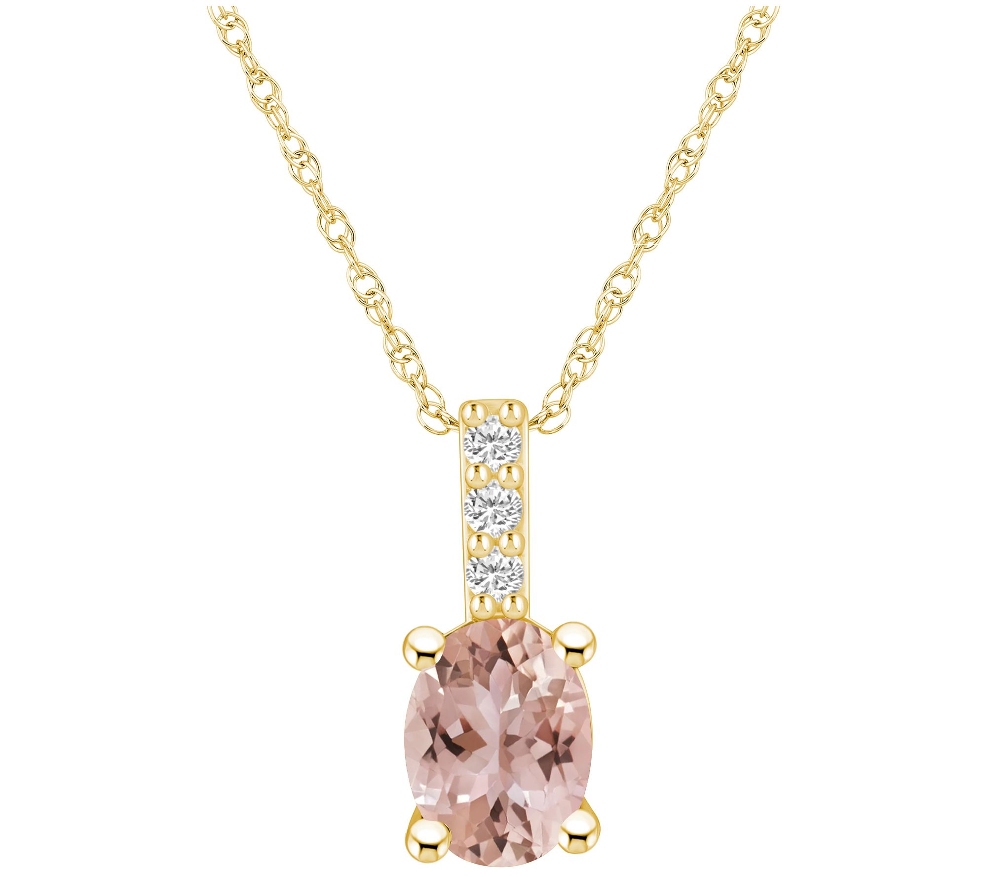 Affinity Oval Morganite & Diamond Pendant w/ Chain, 14K Gold