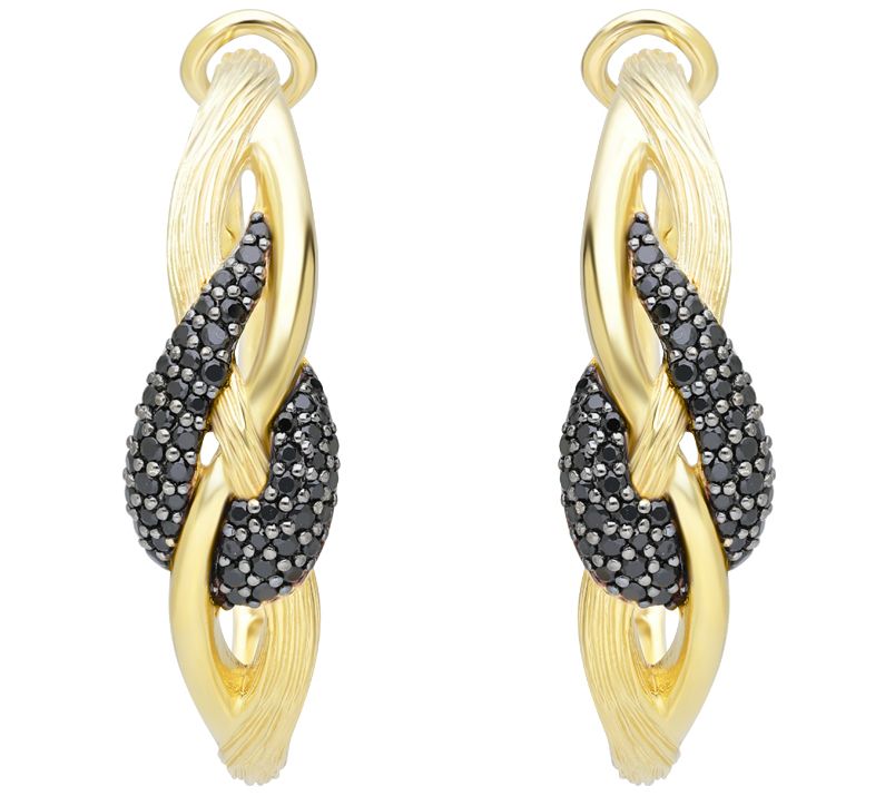 Ariva 18K Gold Clad Gemstone Pave Swirl Hoop Earrings
