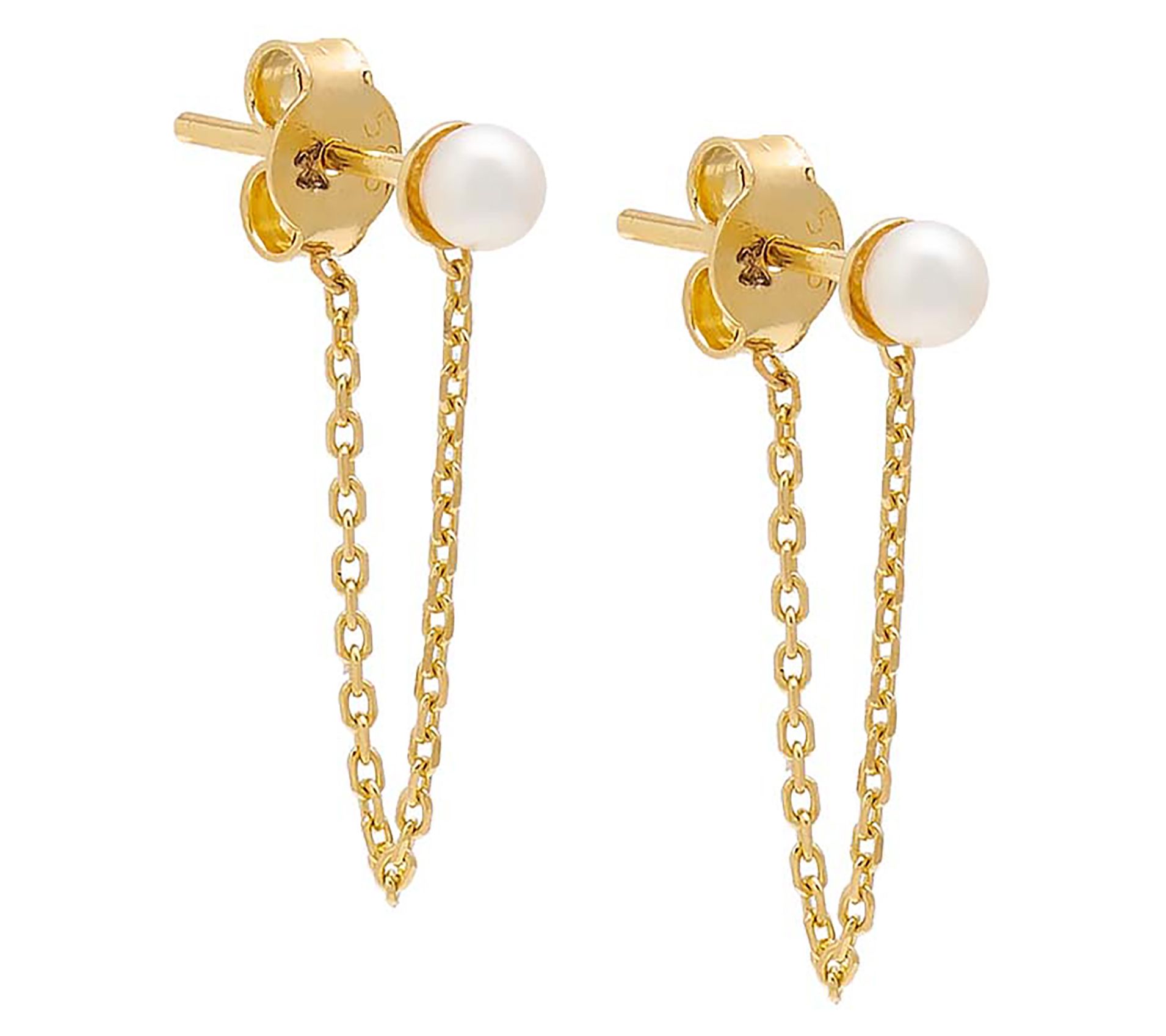By Adina Eden 14K Gold Cultured Pearl Chain Ear rings