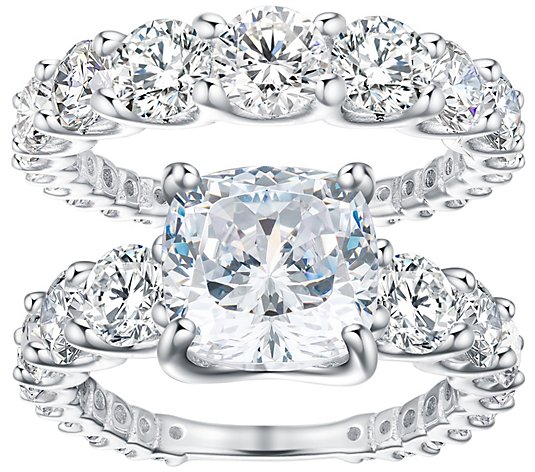 Diamonique 9.20 cttw Bridal Ring Set, Sterling Silver