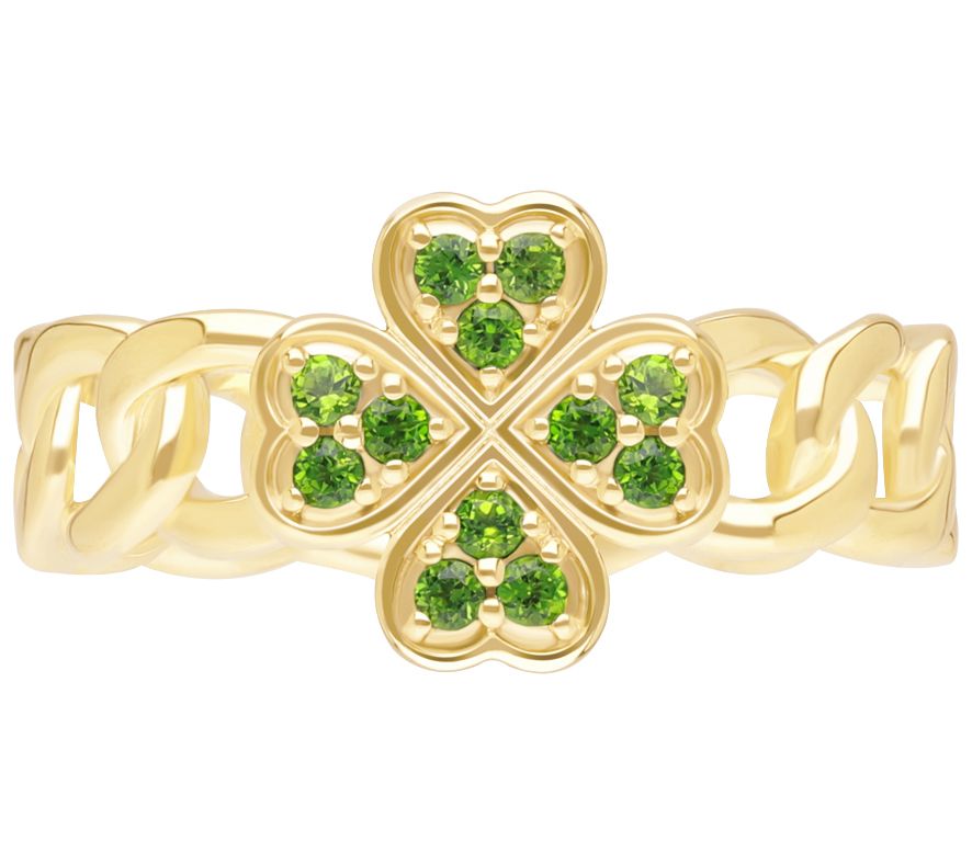 Goddaughters 14K Gold Clad Chrome Diopside Clover Ring