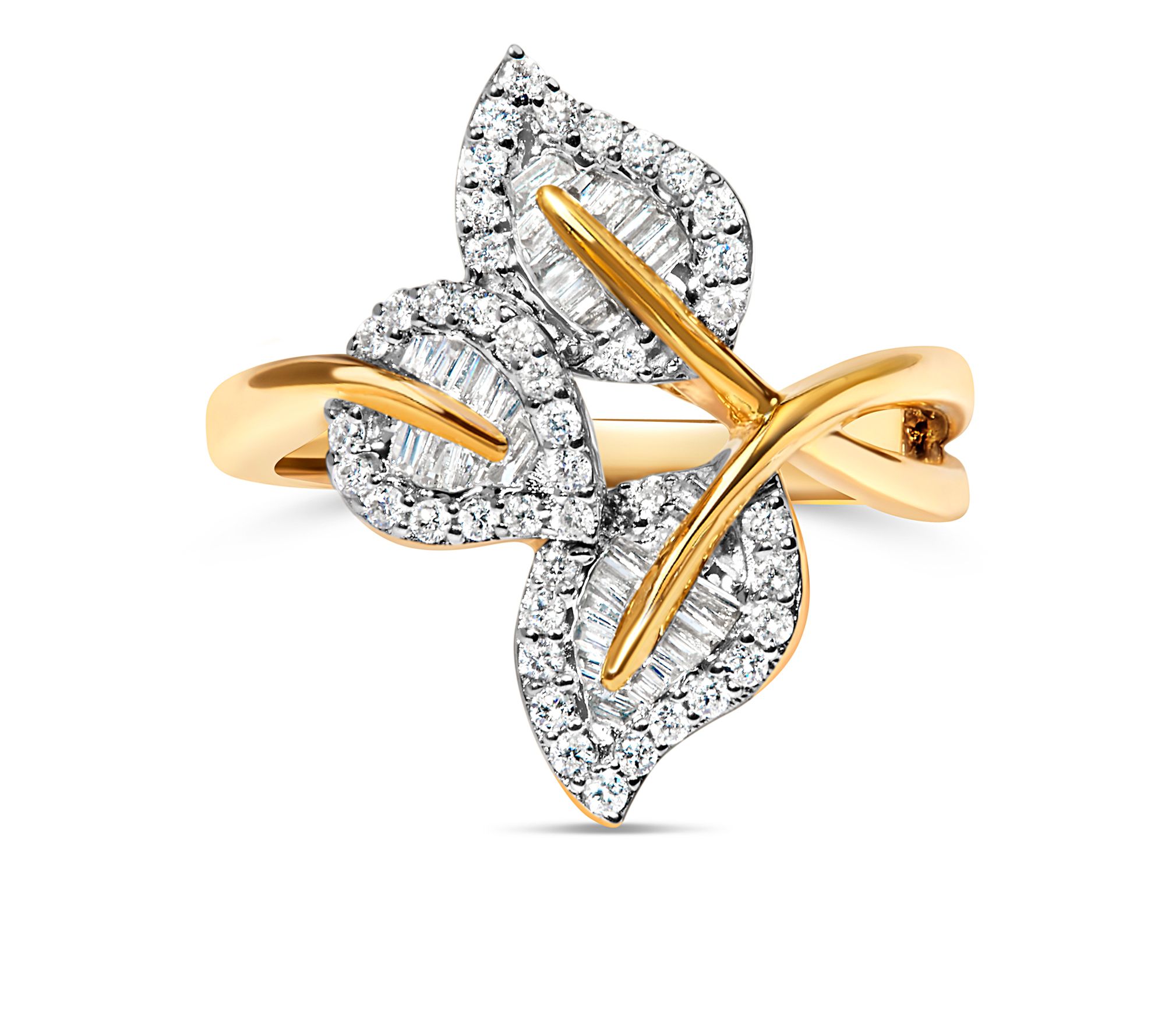 Haus of Brilliance Two-Tone Diamond Bypass LeafRing, Sterling