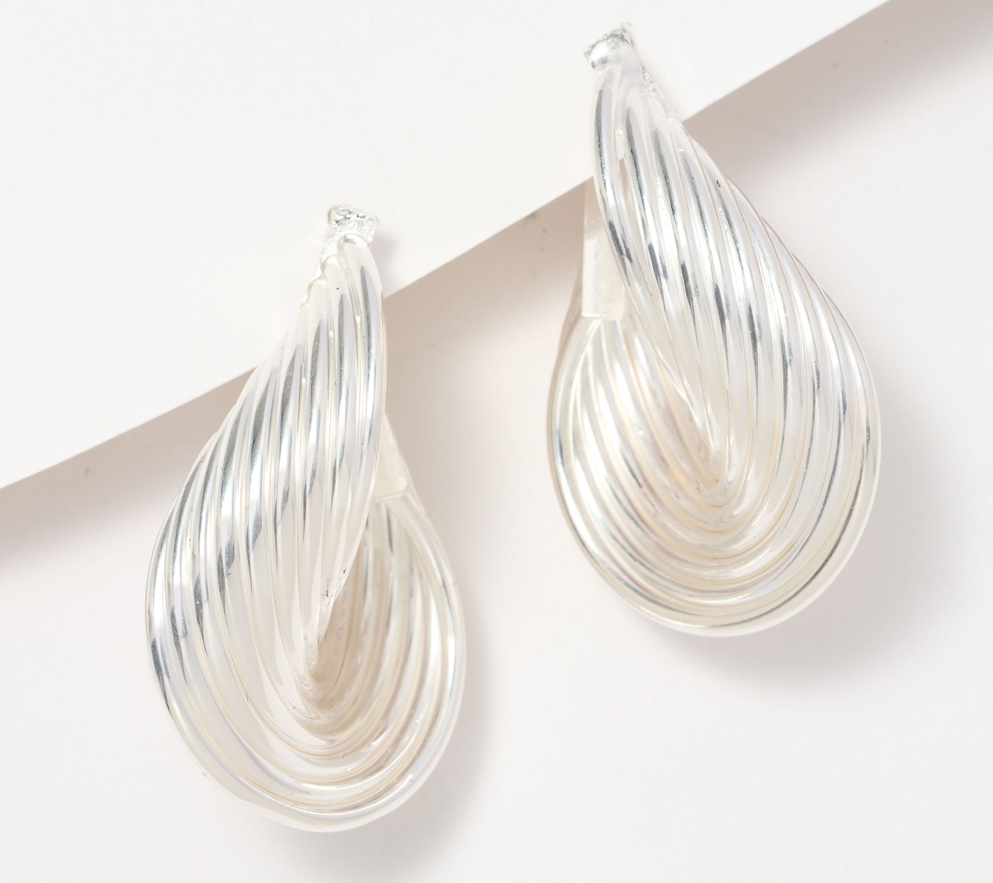 "As Is" UltraFine 950 Silver Ribbed 1-1/3" Hoop Earrings