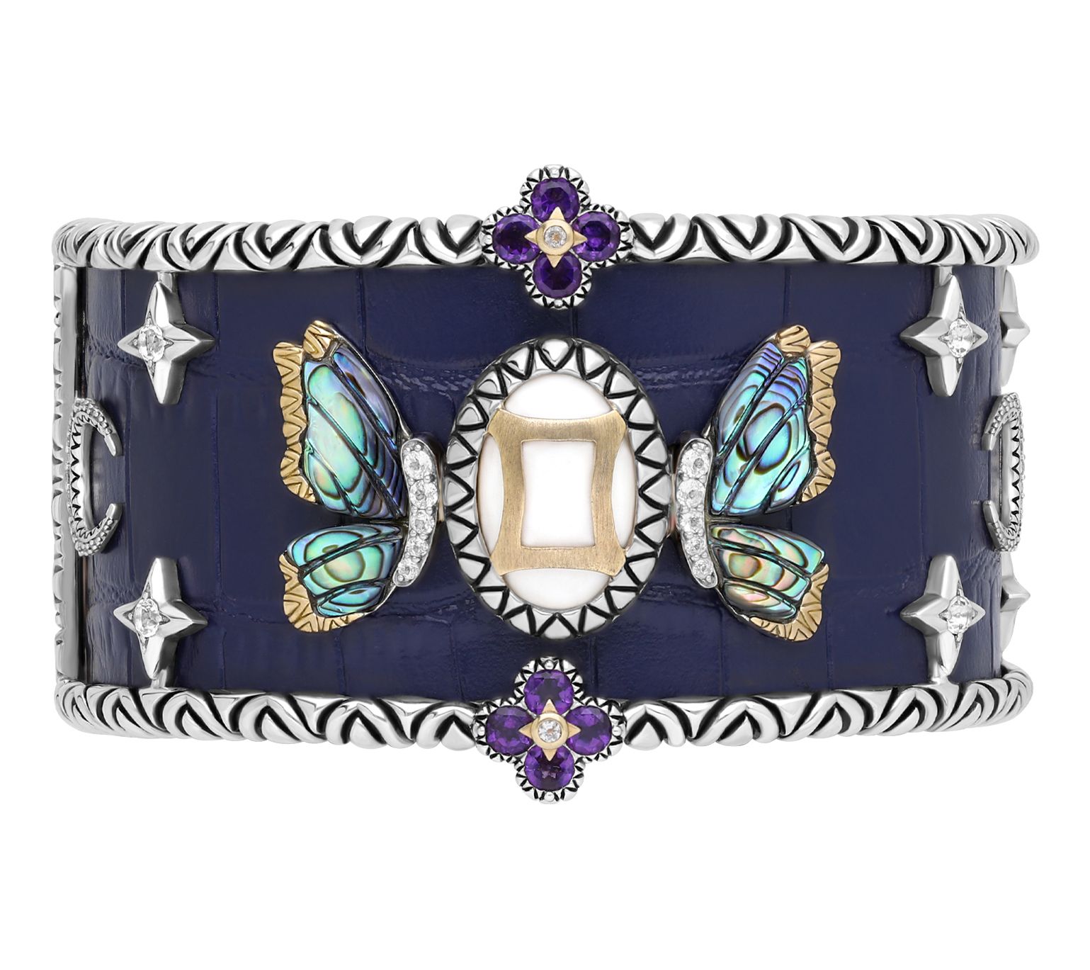 Barbara Bixby Sterling & 18K Gemstone Leather Zodiac Cuff