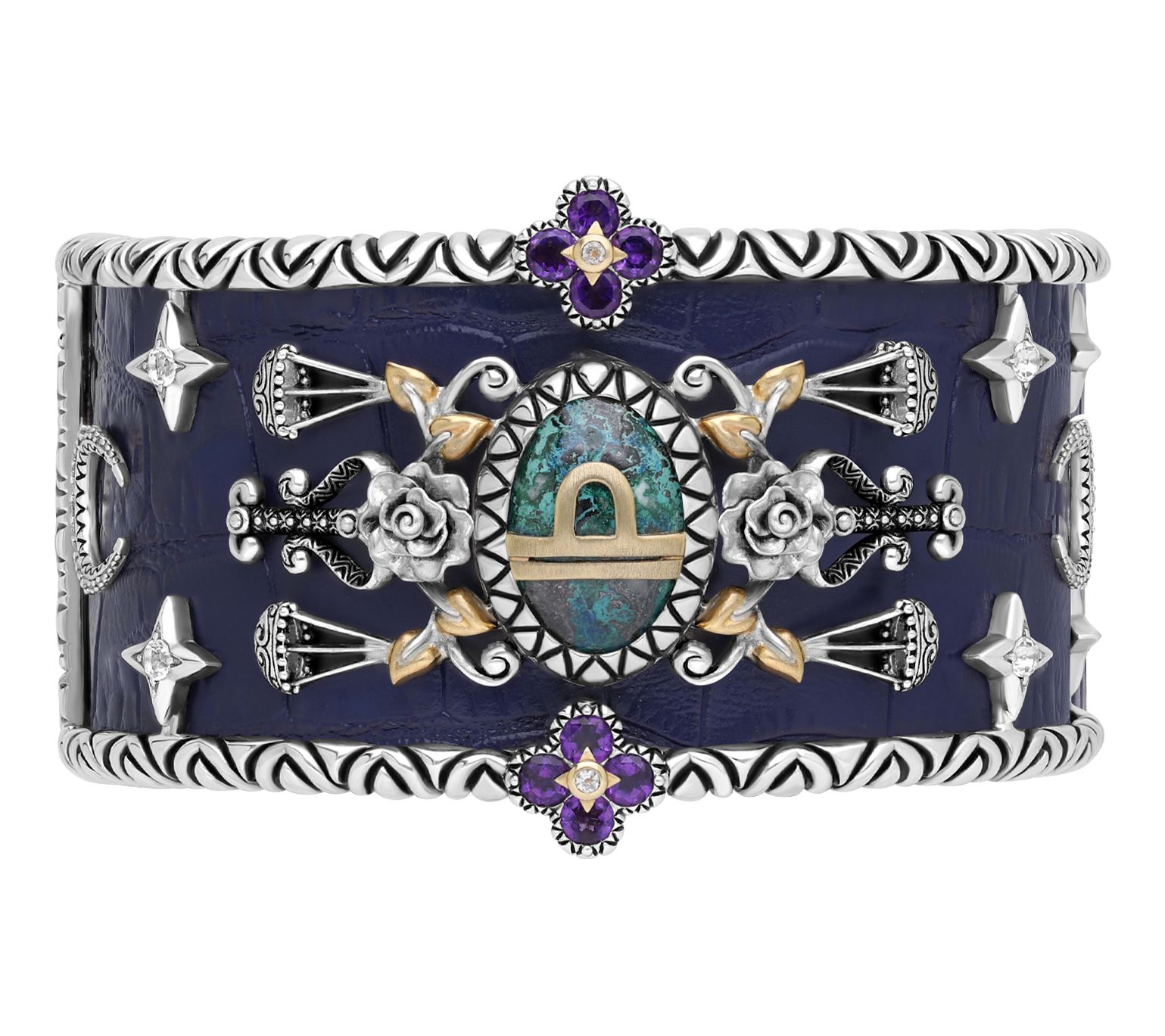 Barbara Bixby Sterling & 18K Gemstone Leather Zodiac Cuff