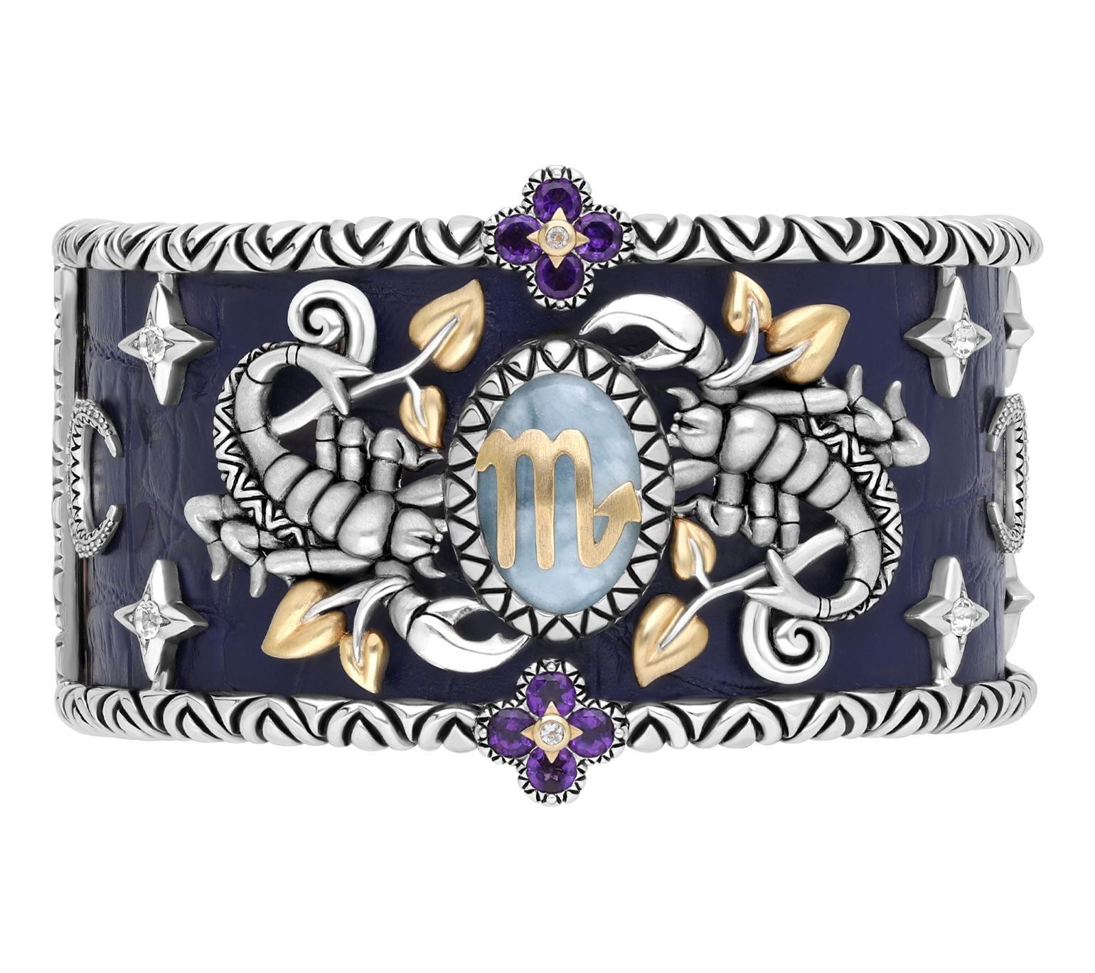 Barbara Bixby Sterling & 18K Gemstone Leather Zodiac Cuff