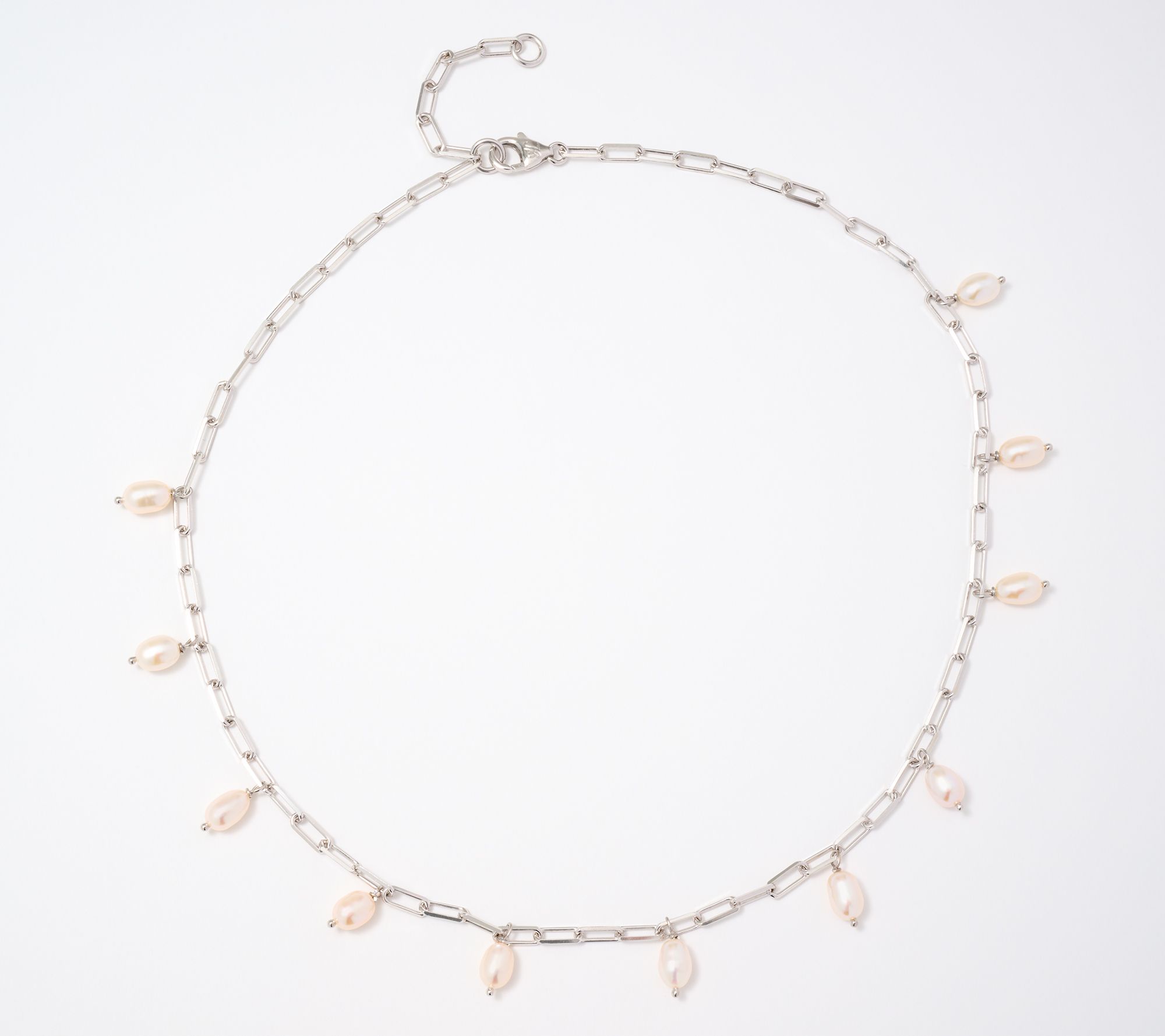 Perlaviva 10-10.5mm Cultured Pearl & Gem Double Strand Paperclip Necklace