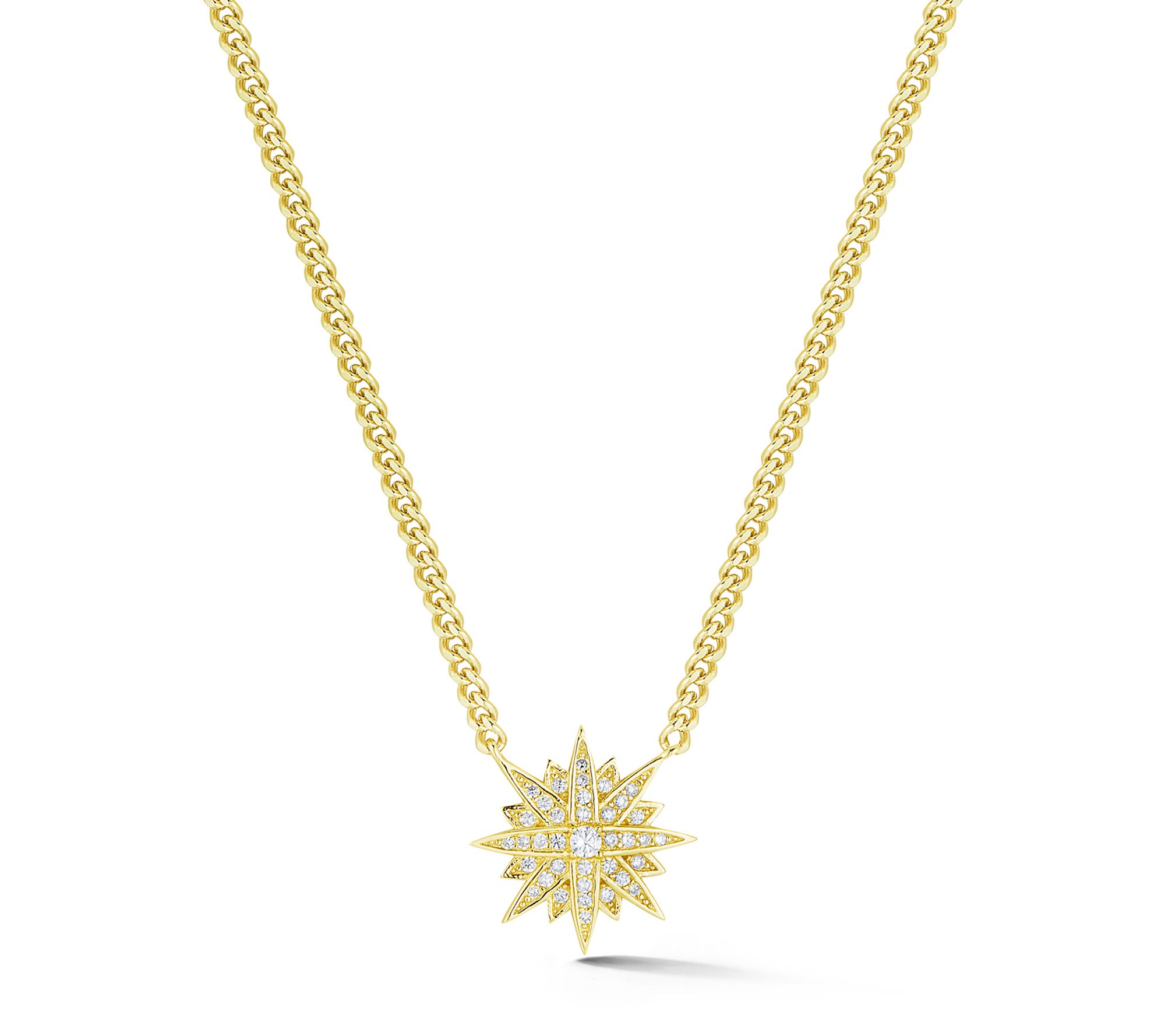 Sterlina Silver Pave Star Necklace w/ Curb Chai n, Sterling