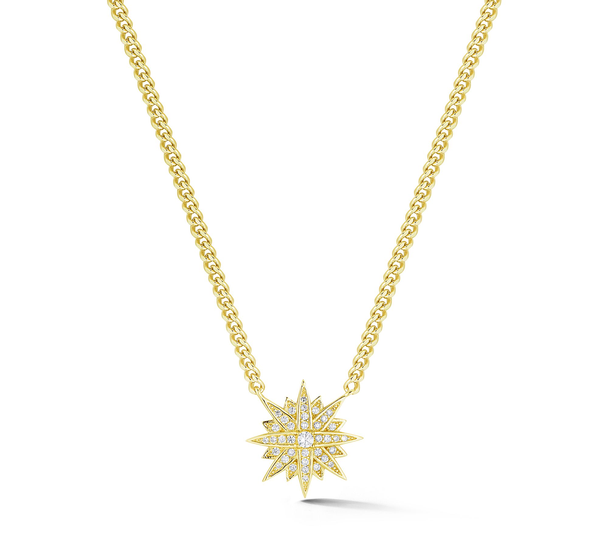 Sterlina Silver Pave Star Necklace w/ Curb Chain, Sterling