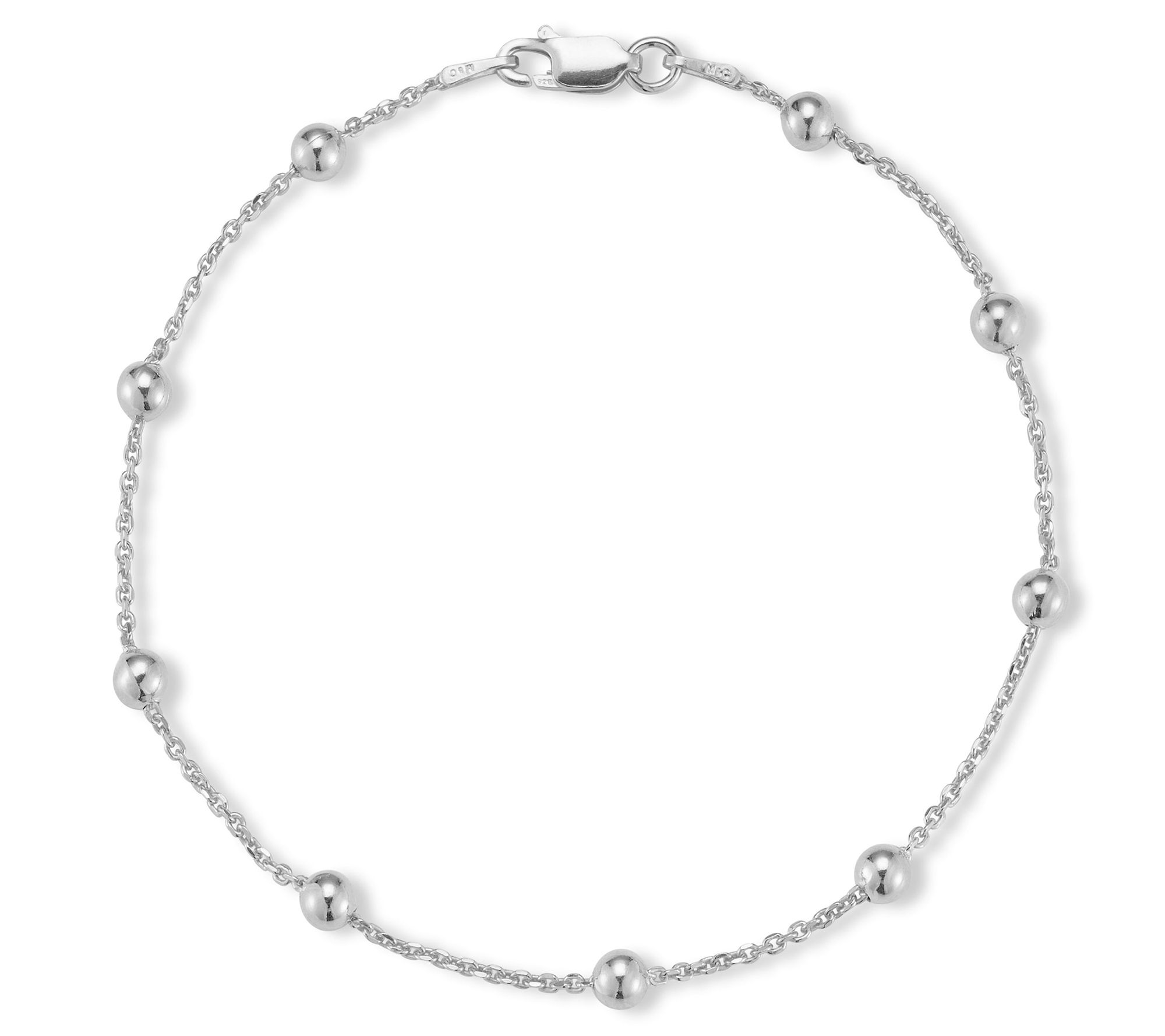 Italian Silver 4mm Ball 9" Chain Ankle Bracelet, Sterling