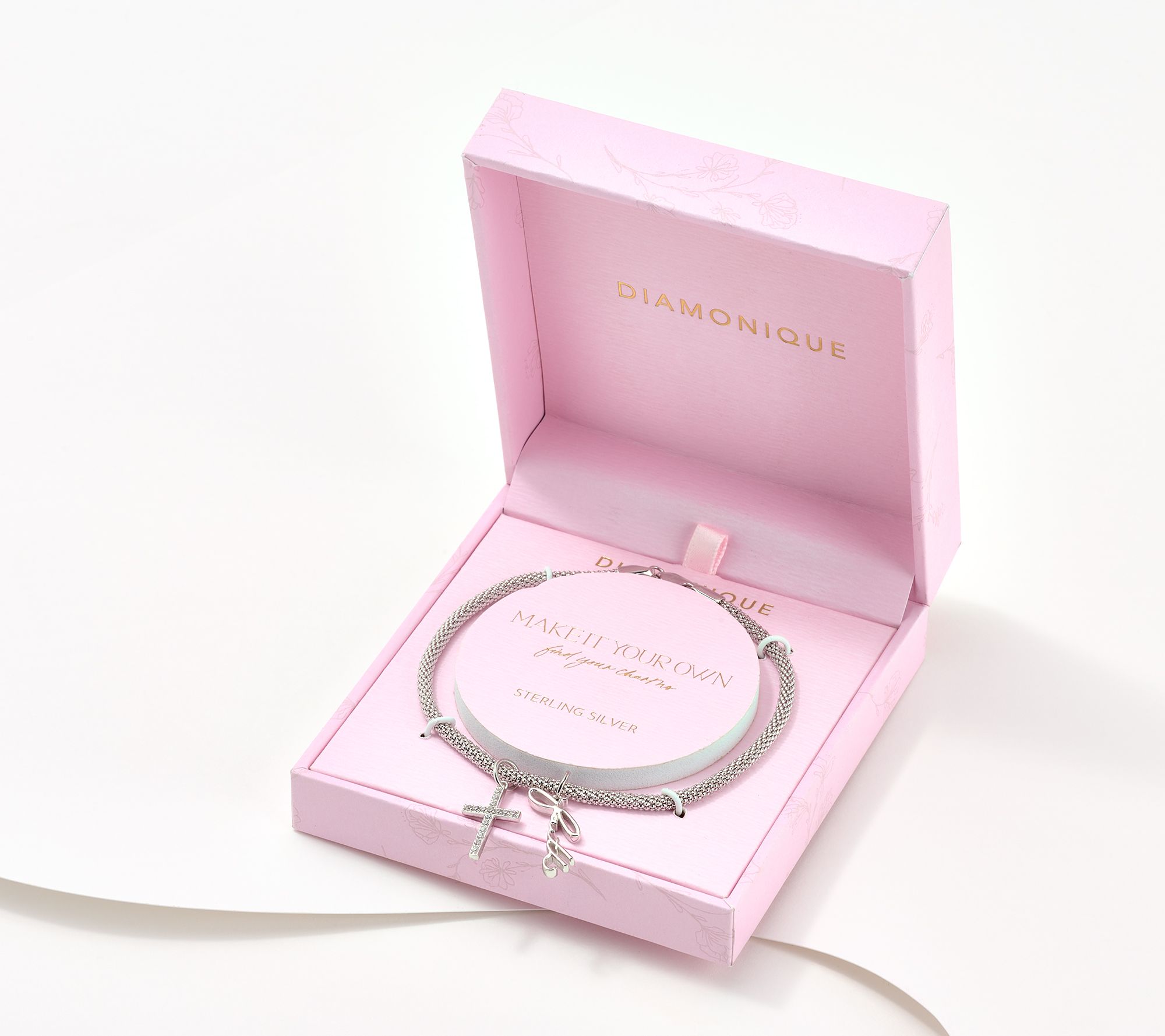 "As Is" Diamonique Sterl Choice of Motif Charm Bracelet