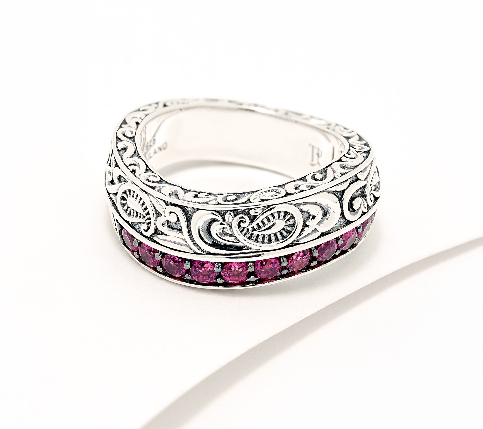 Third Person Sterling Silver Pave Gemstone Swirl Band Ring